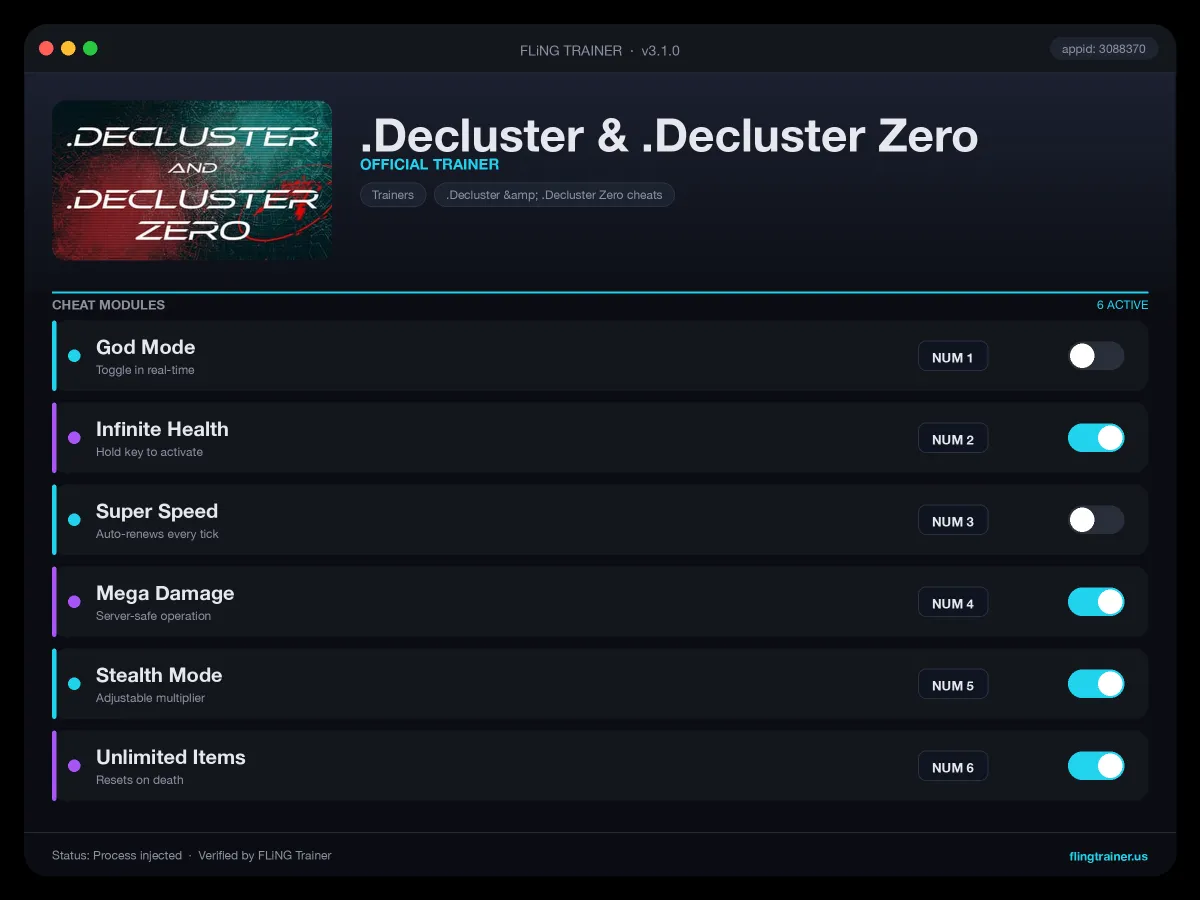 .Decluster & .Decluster Zero Trainer interface
