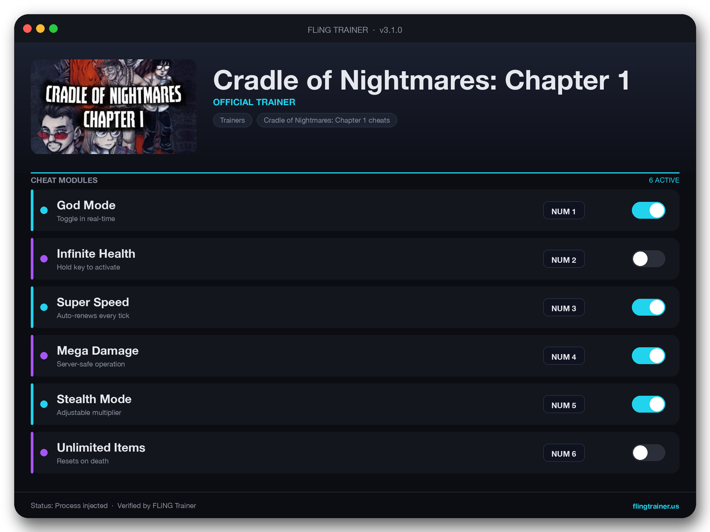Cradle of Nightmares: Chapter 1 Trainer interface