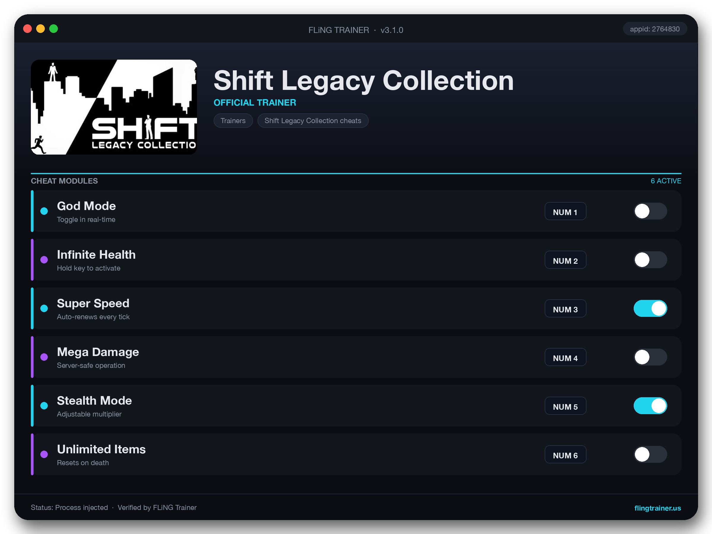 Shift Legacy Collection Trainer interface