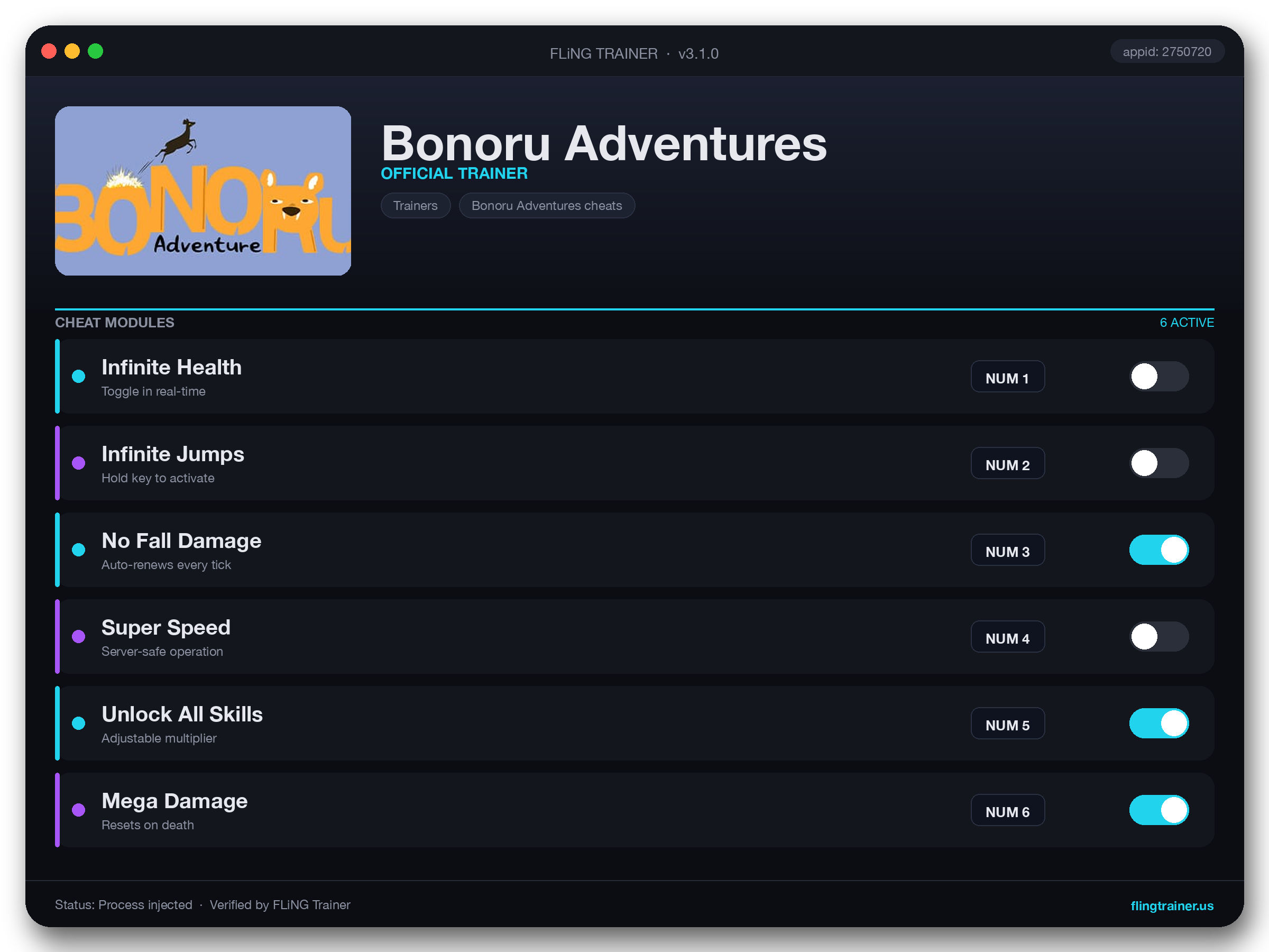 Bonoru Adventures Trainer interface