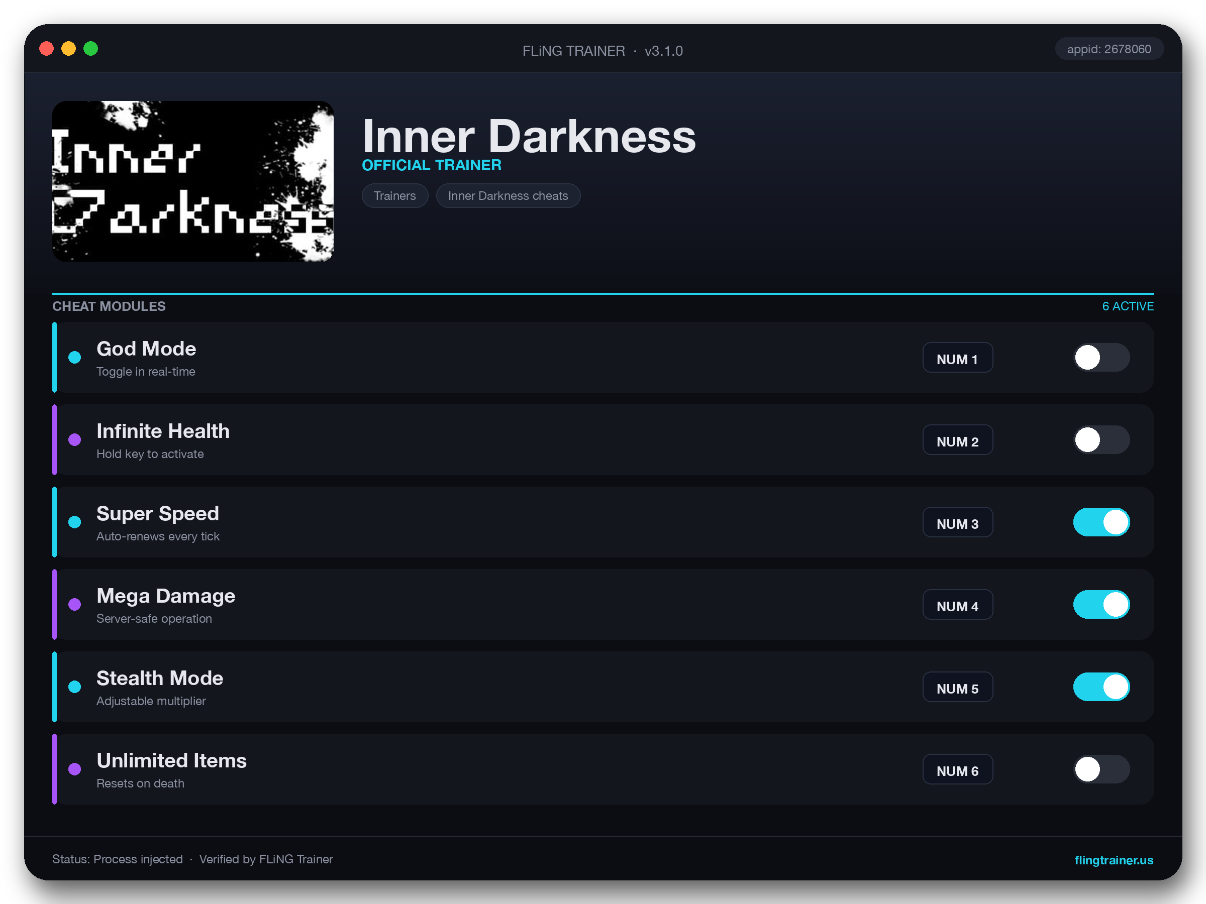 Inner Darkness Trainer interface
