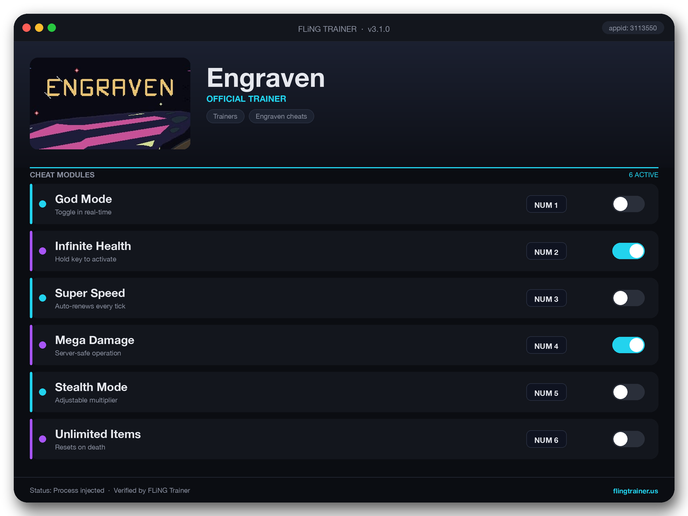 Engraven Trainer interface