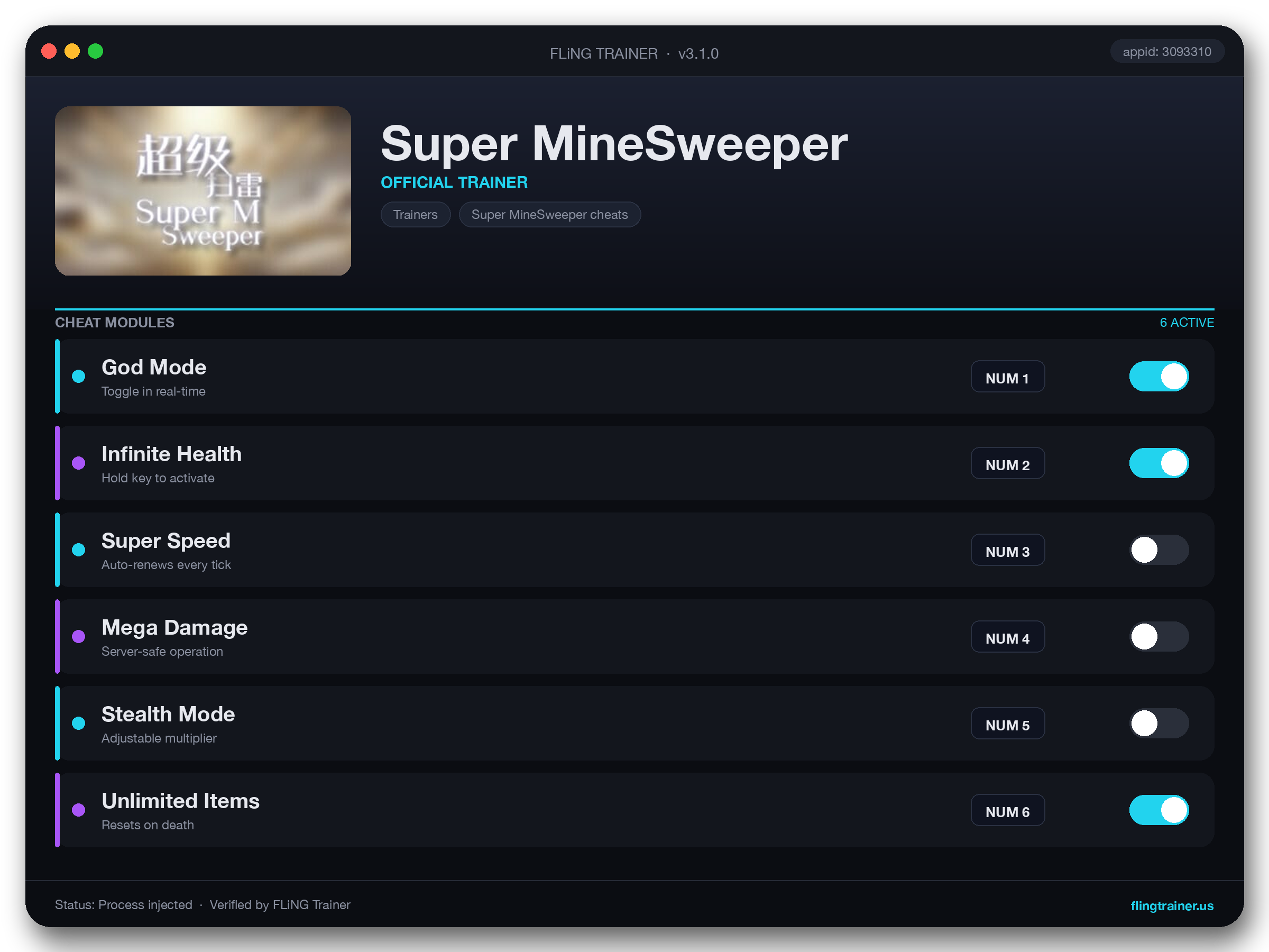 Super MineSweeper Trainer interface