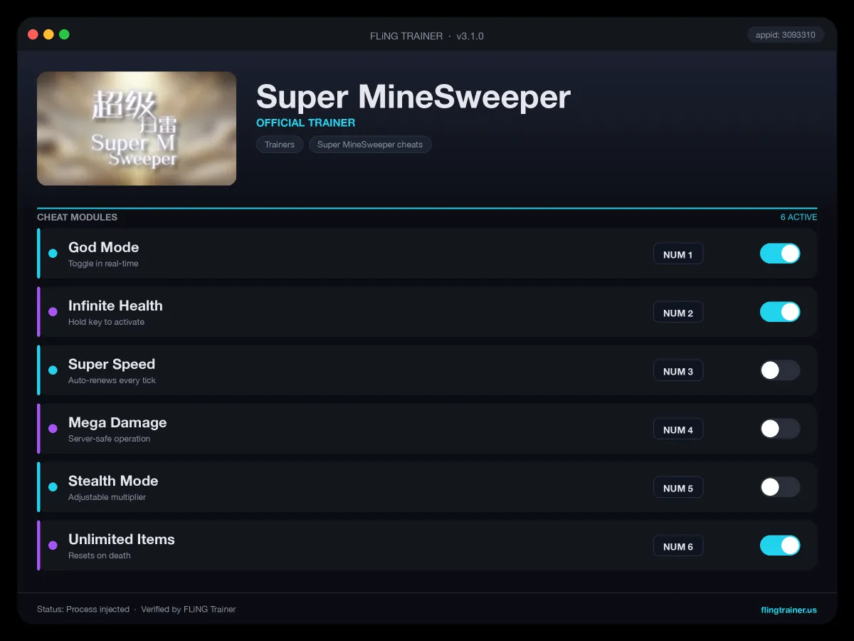 Super MineSweeper Trainer interface