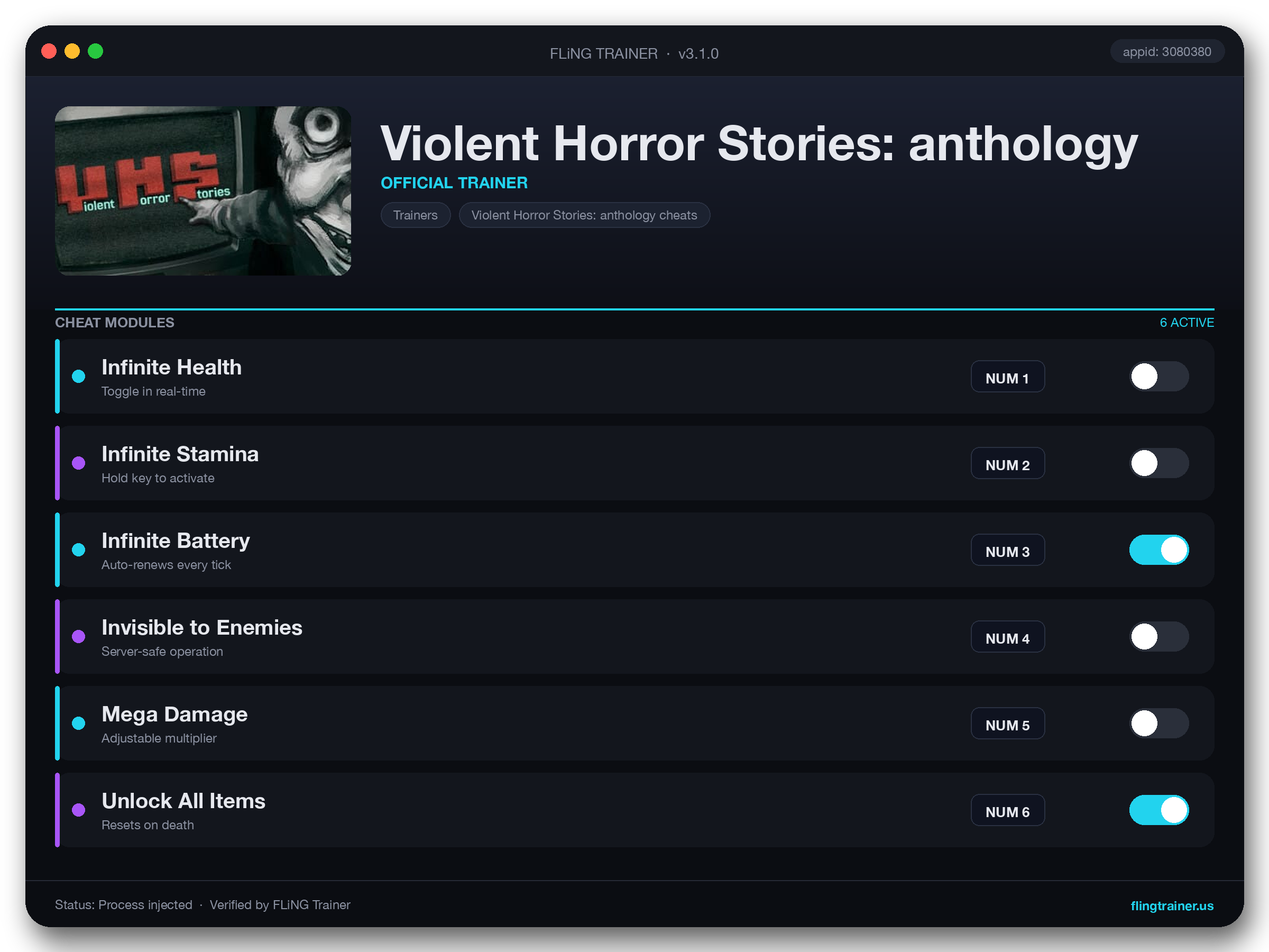Violent Horror Stories: anthology Trainer interface