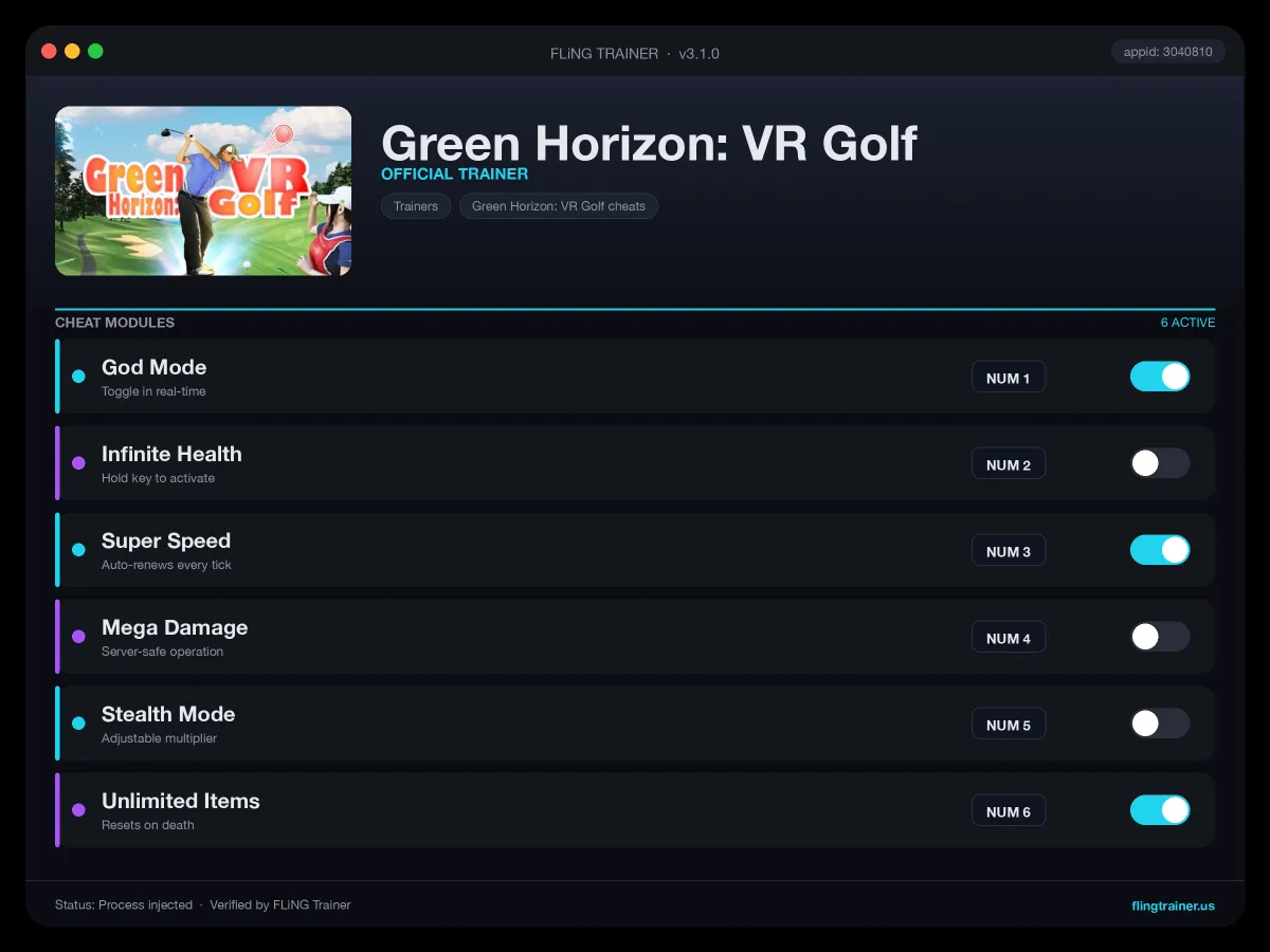 Green Horizon: VR Golf Trainer interface