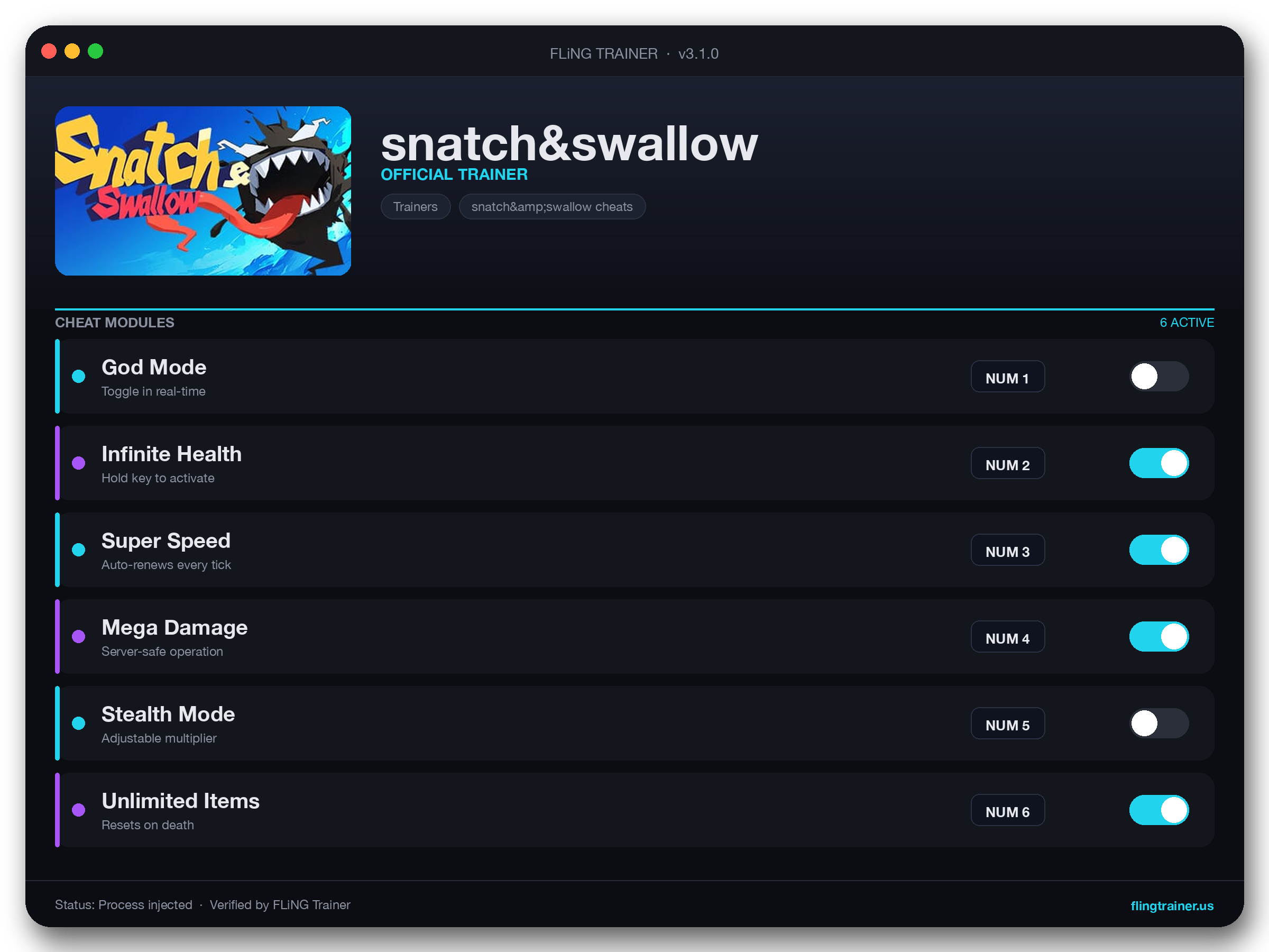 snatch&swallow Trainer interface