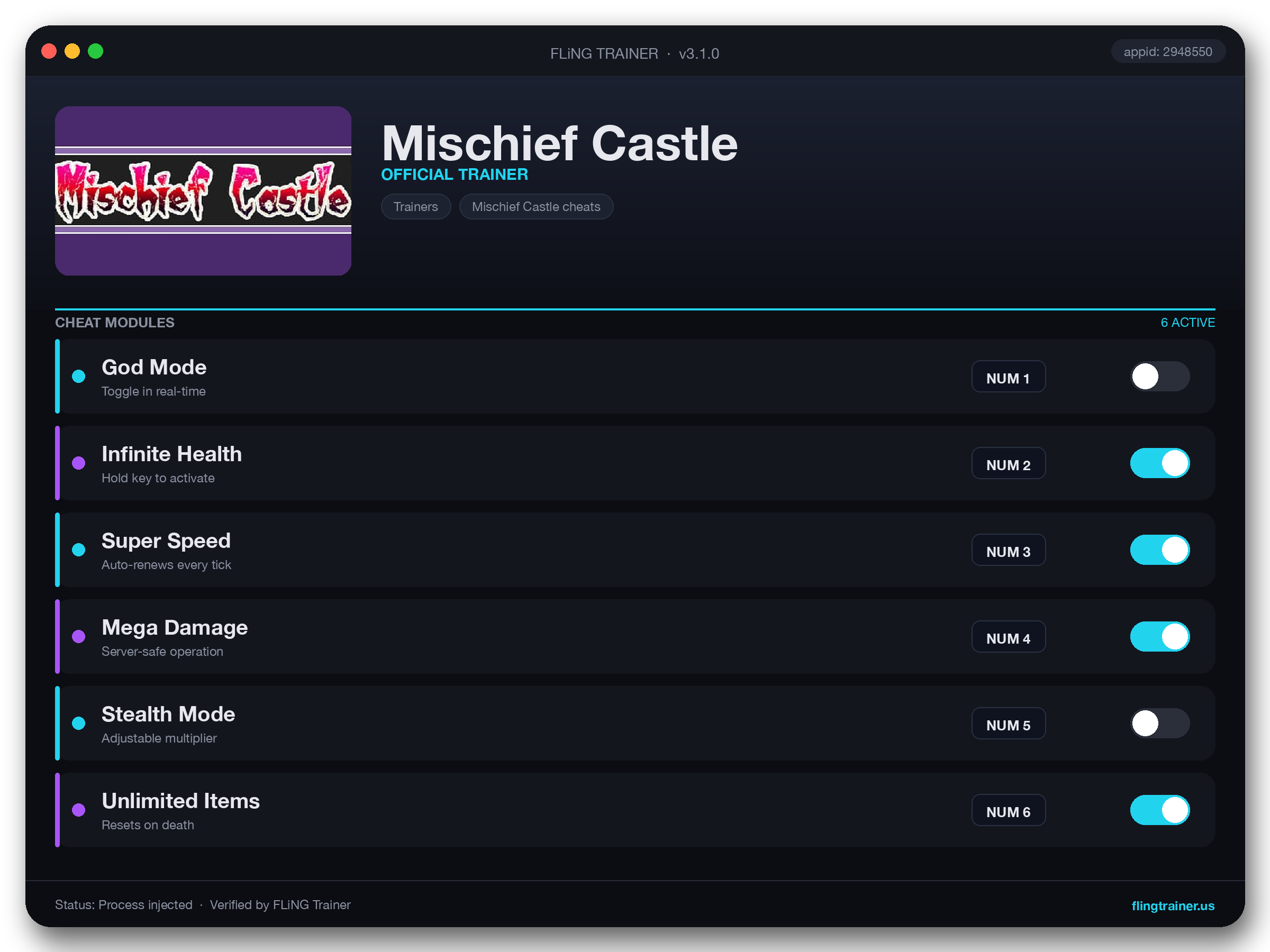Mischief Castle Trainer interface