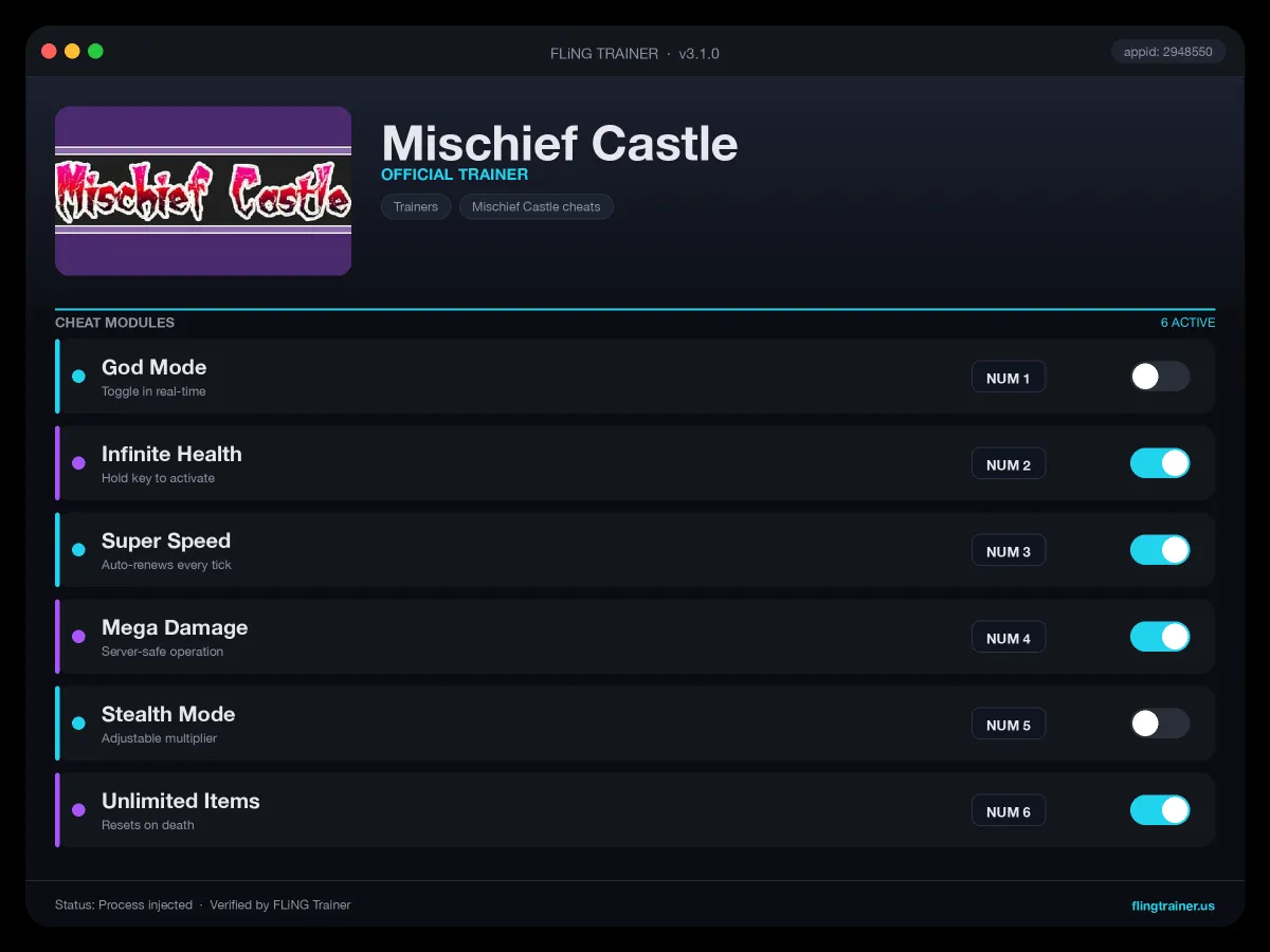 Mischief Castle Trainer interface