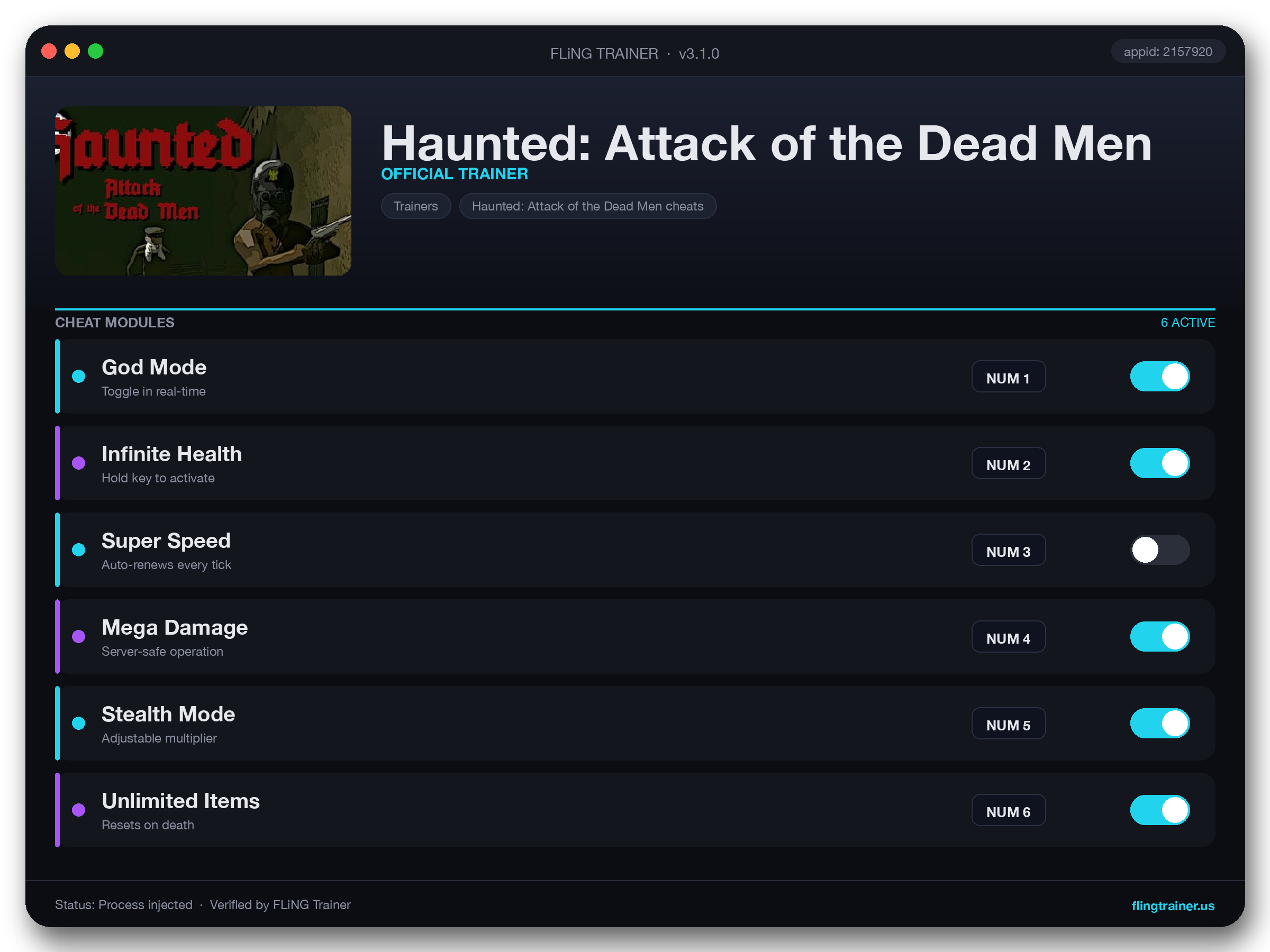 Haunted: Attack of the Dead Men Trainer interface