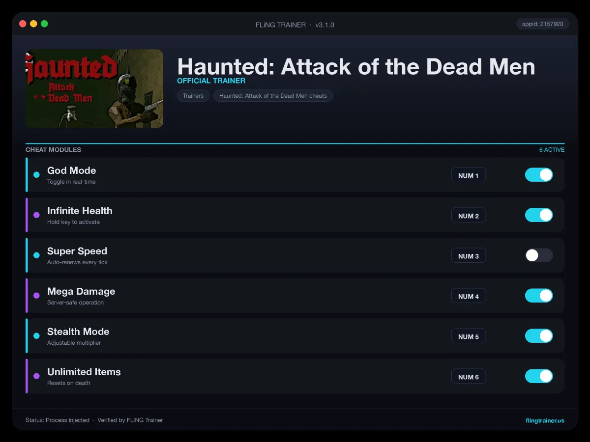 Haunted: Attack of the Dead Men Trainer interface