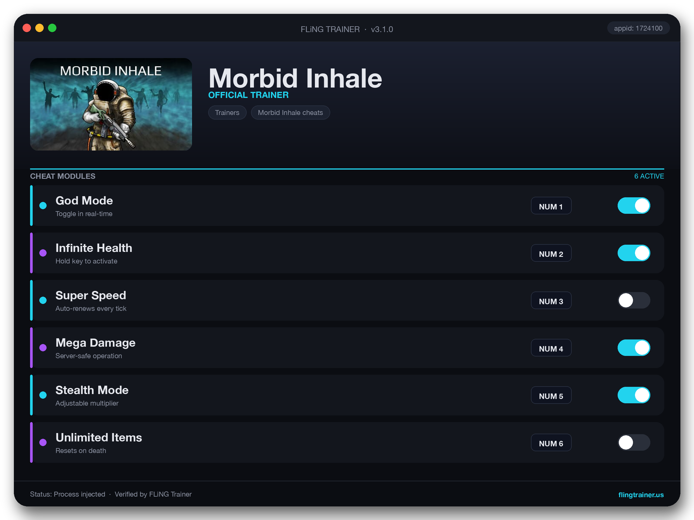 Morbid Inhale Trainer interface