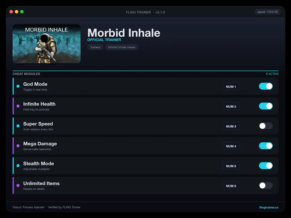 Morbid Inhale Trainer interface