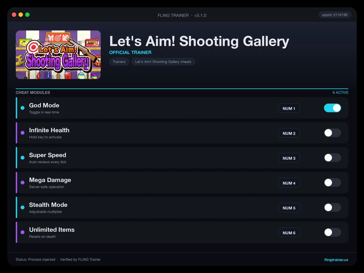 Let's Aim! Shooting Gallery Trainer interface