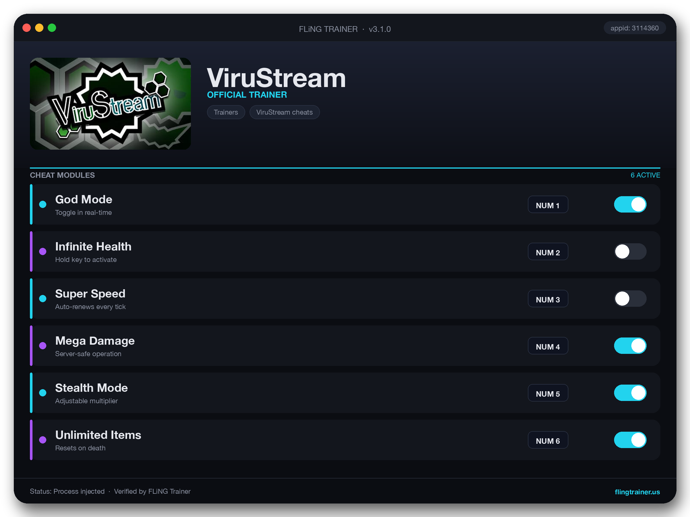 ViruStream Trainer interface