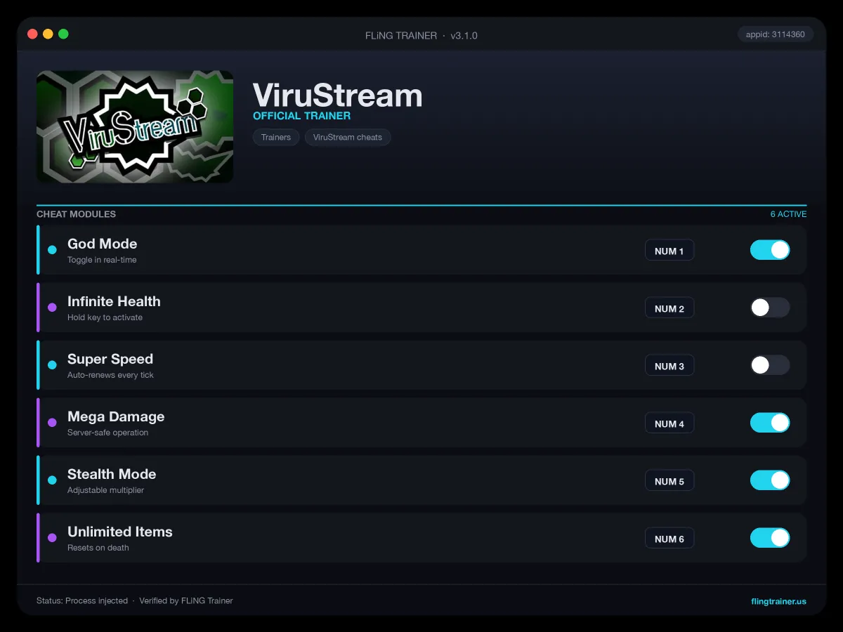 ViruStream Trainer interface