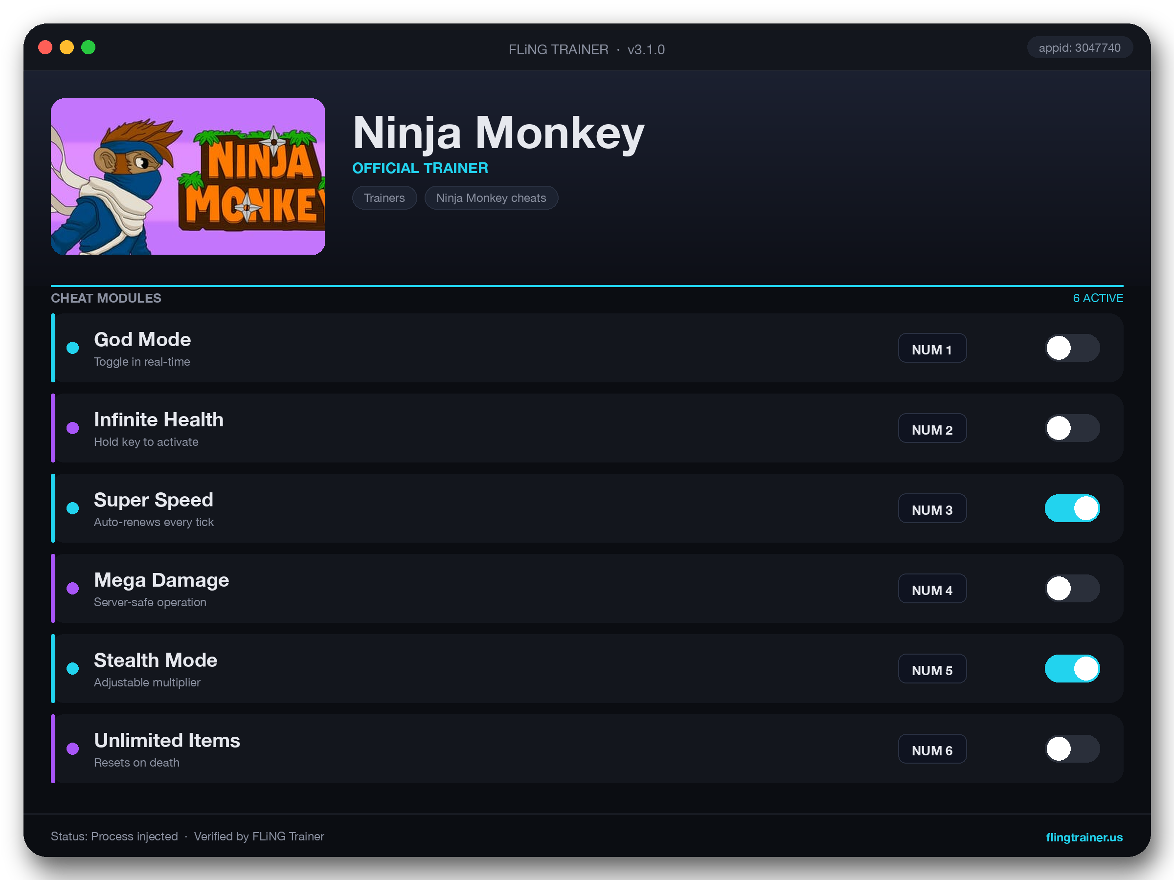 Ninja Monkey Trainer interface