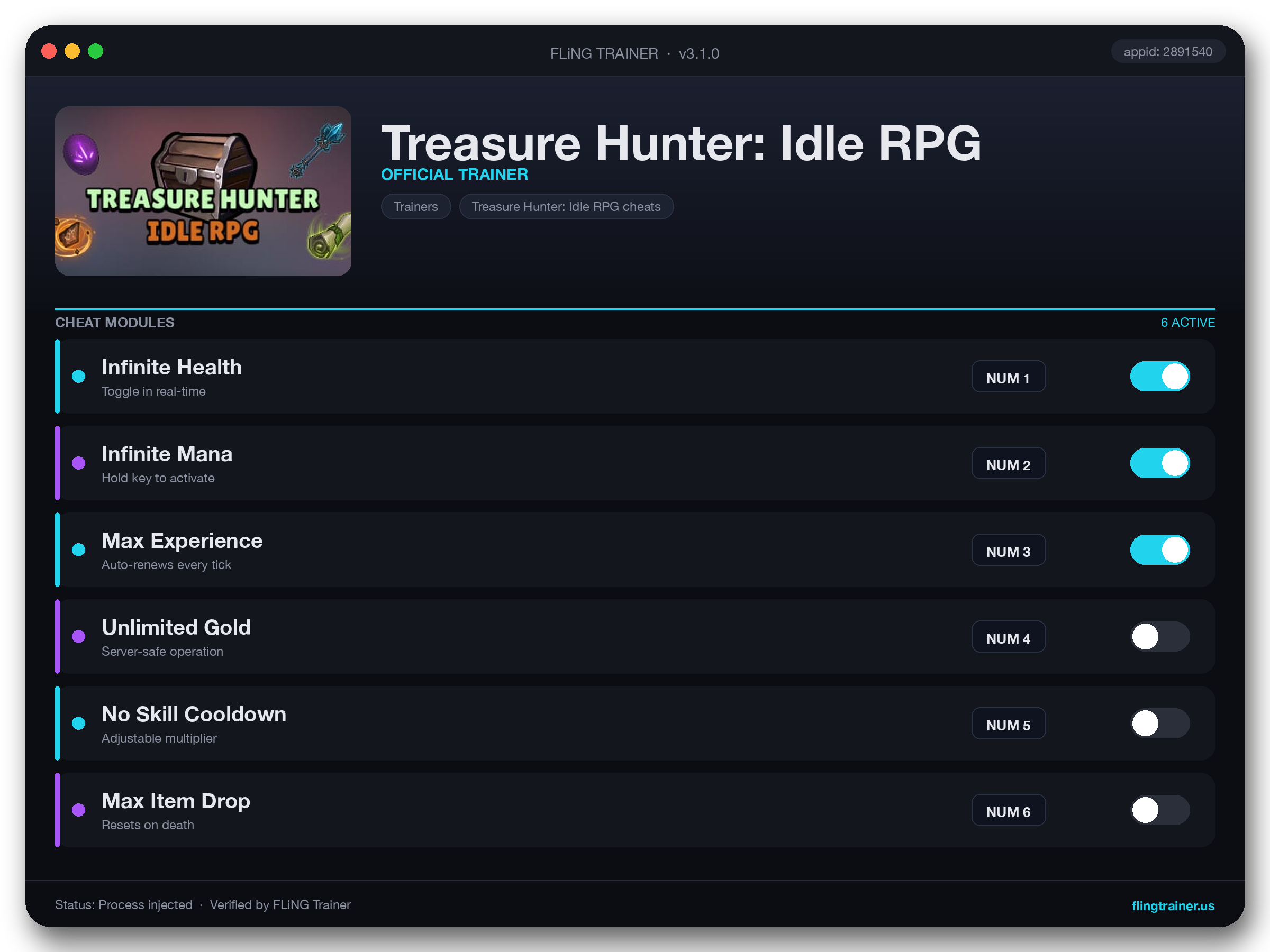 Treasure Hunter: Idle RPG Trainer interface