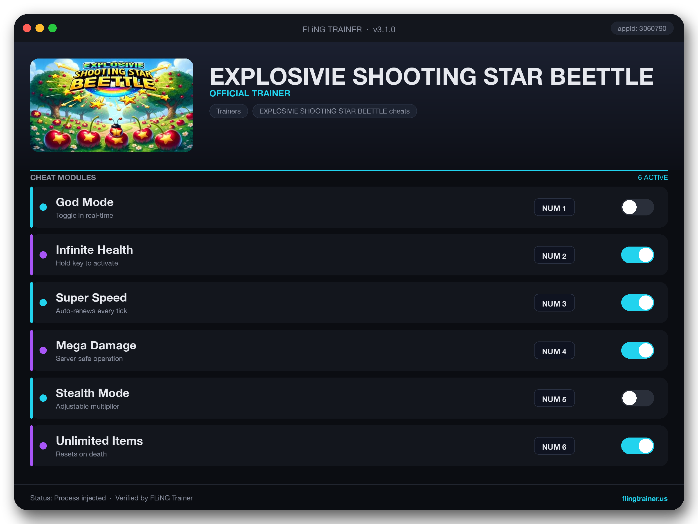 EXPLOSIVIE SHOOTING STAR BEETTLE Trainer interface