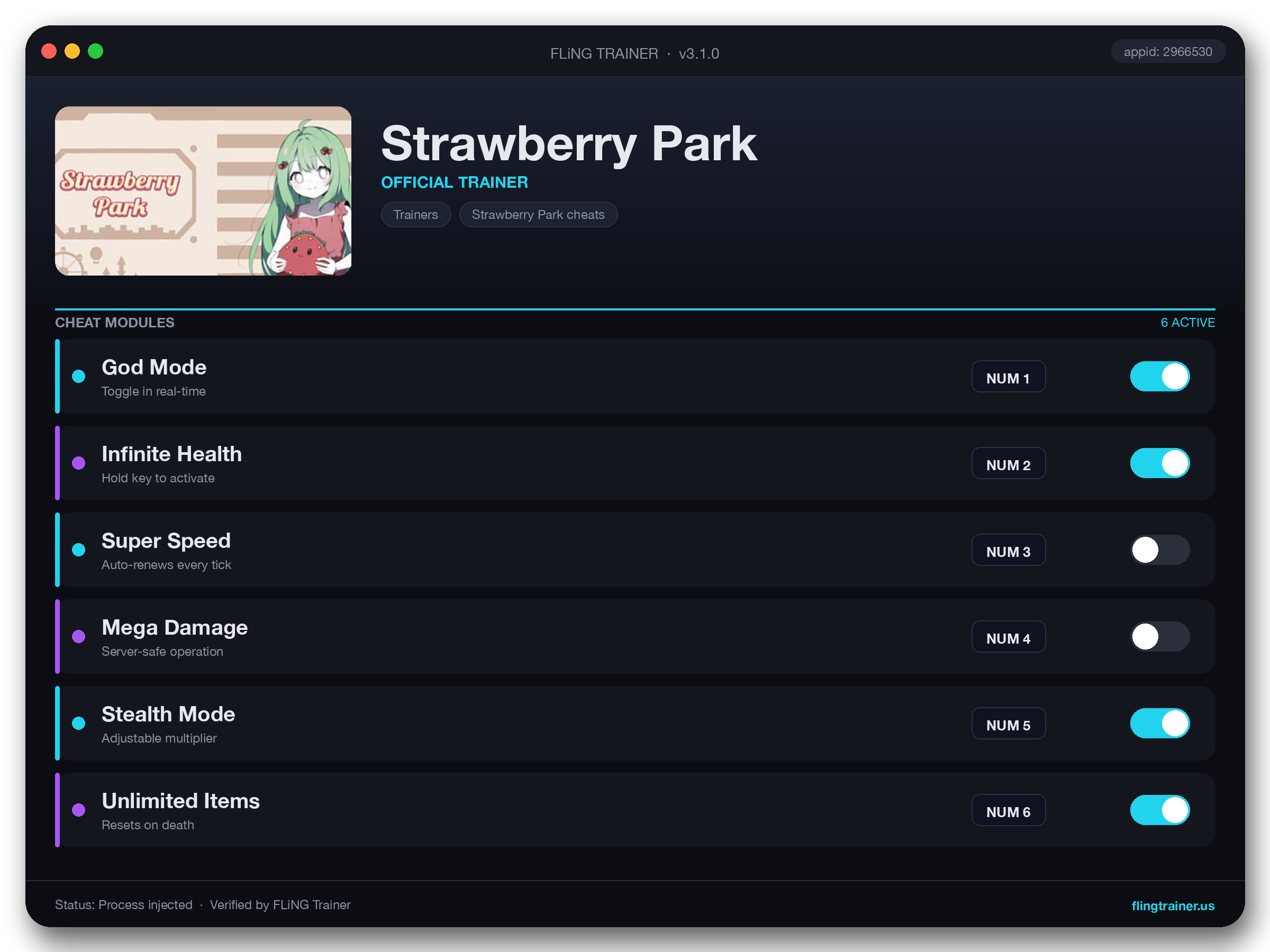 Strawberry Park Trainer interface