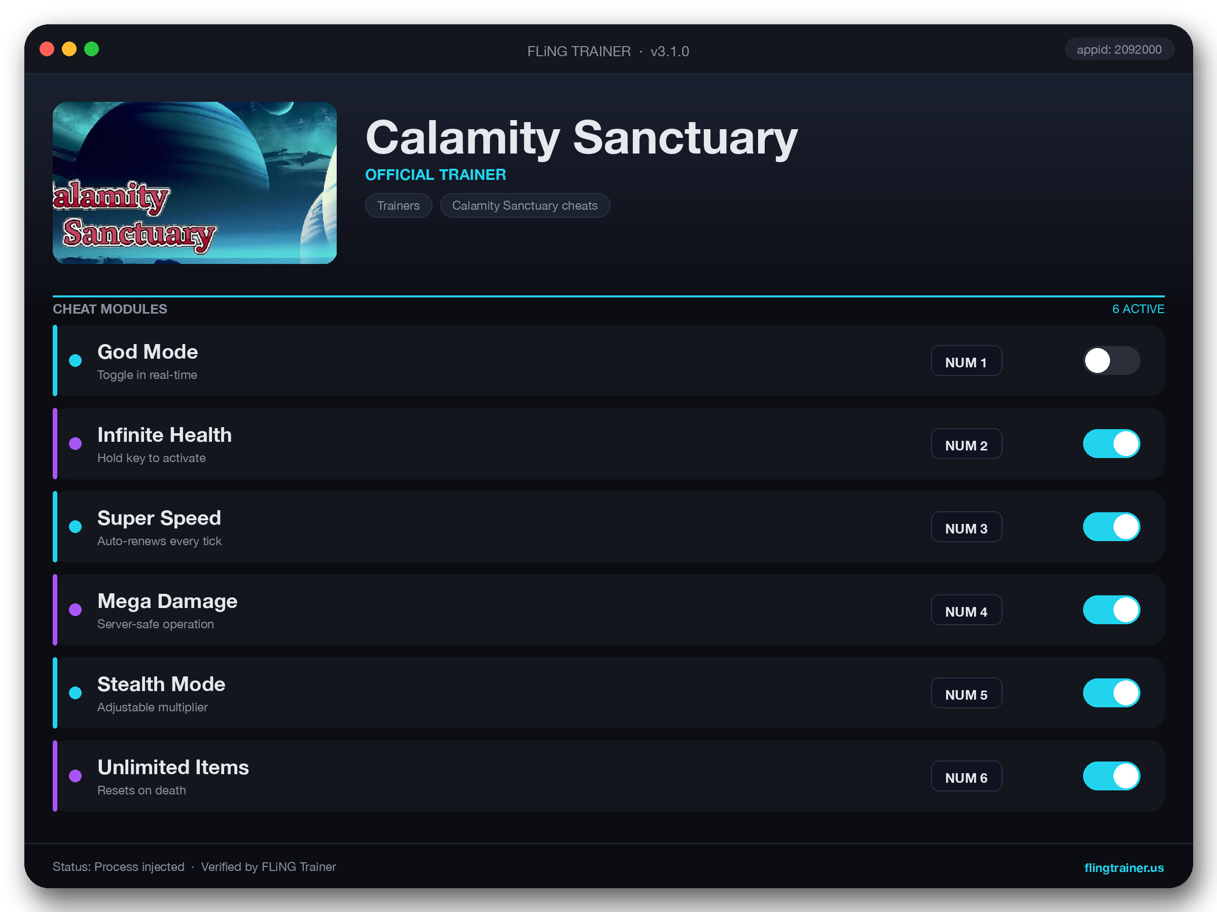 Calamity Sanctuary Trainer interface