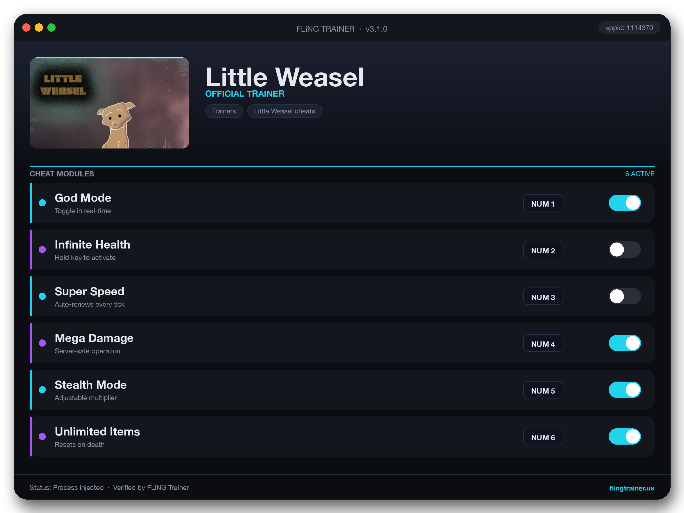 Little Weasel Trainer interface
