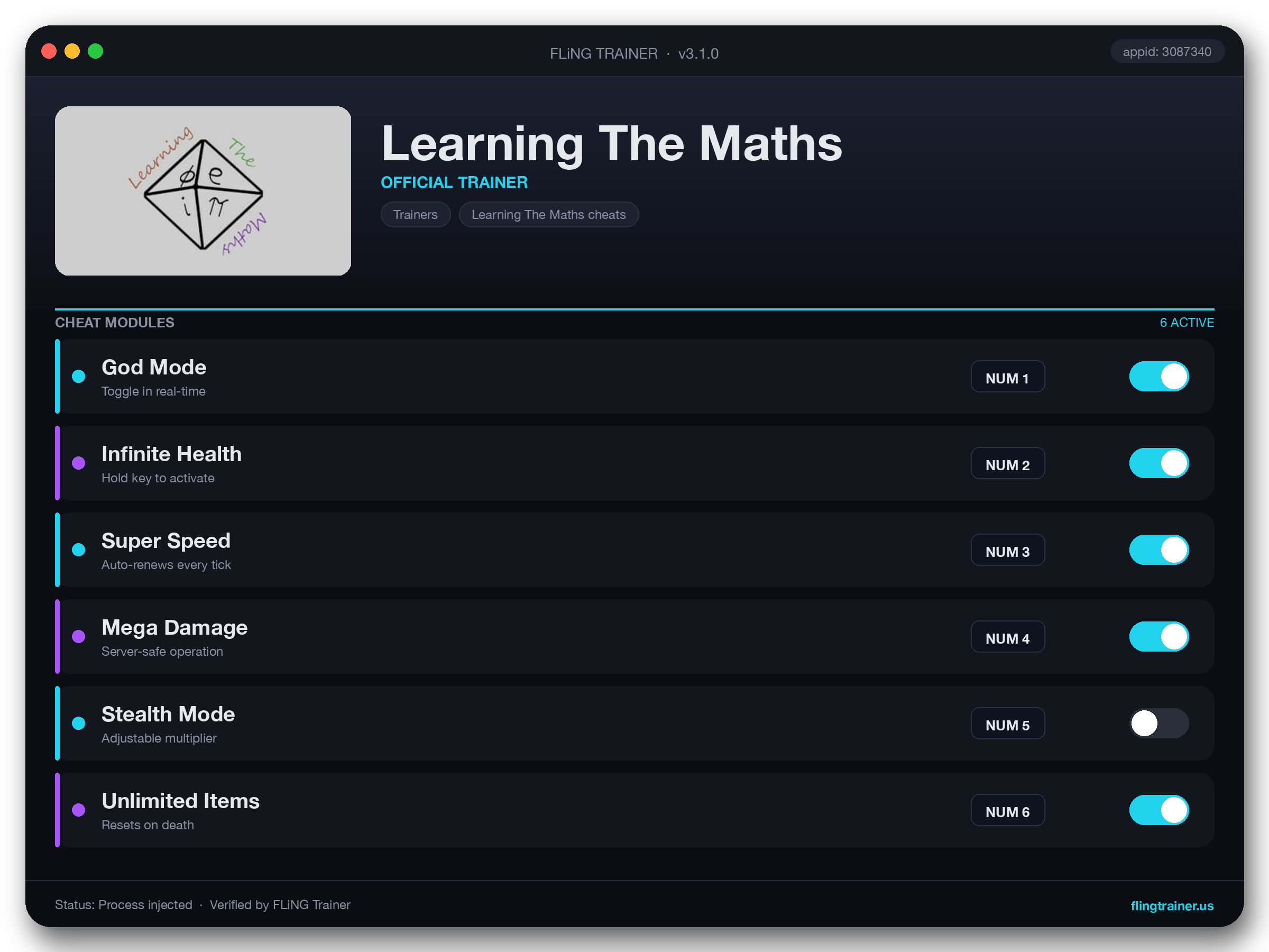 Learning The Maths Trainer interface