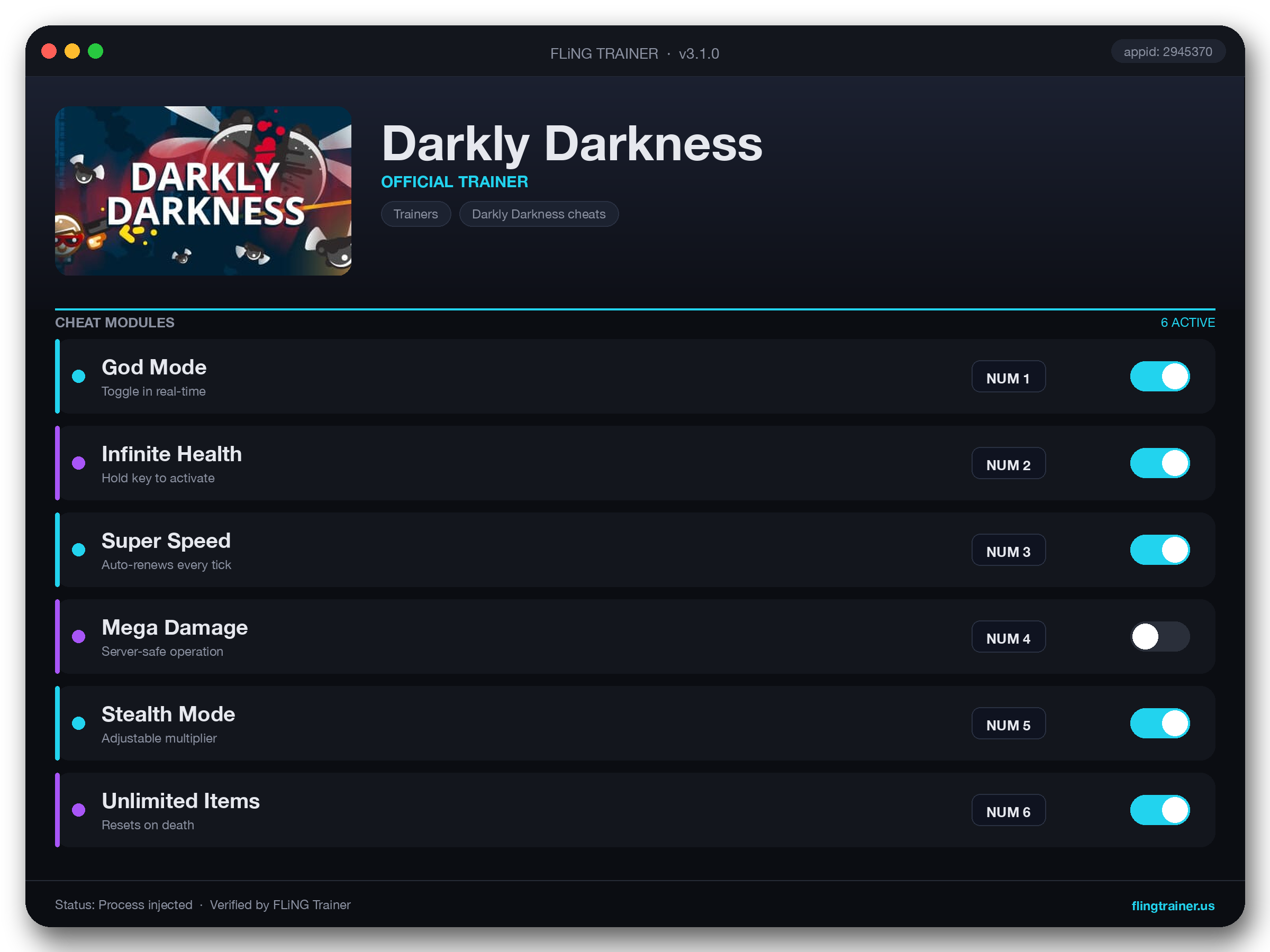 Darkly Darkness Trainer interface