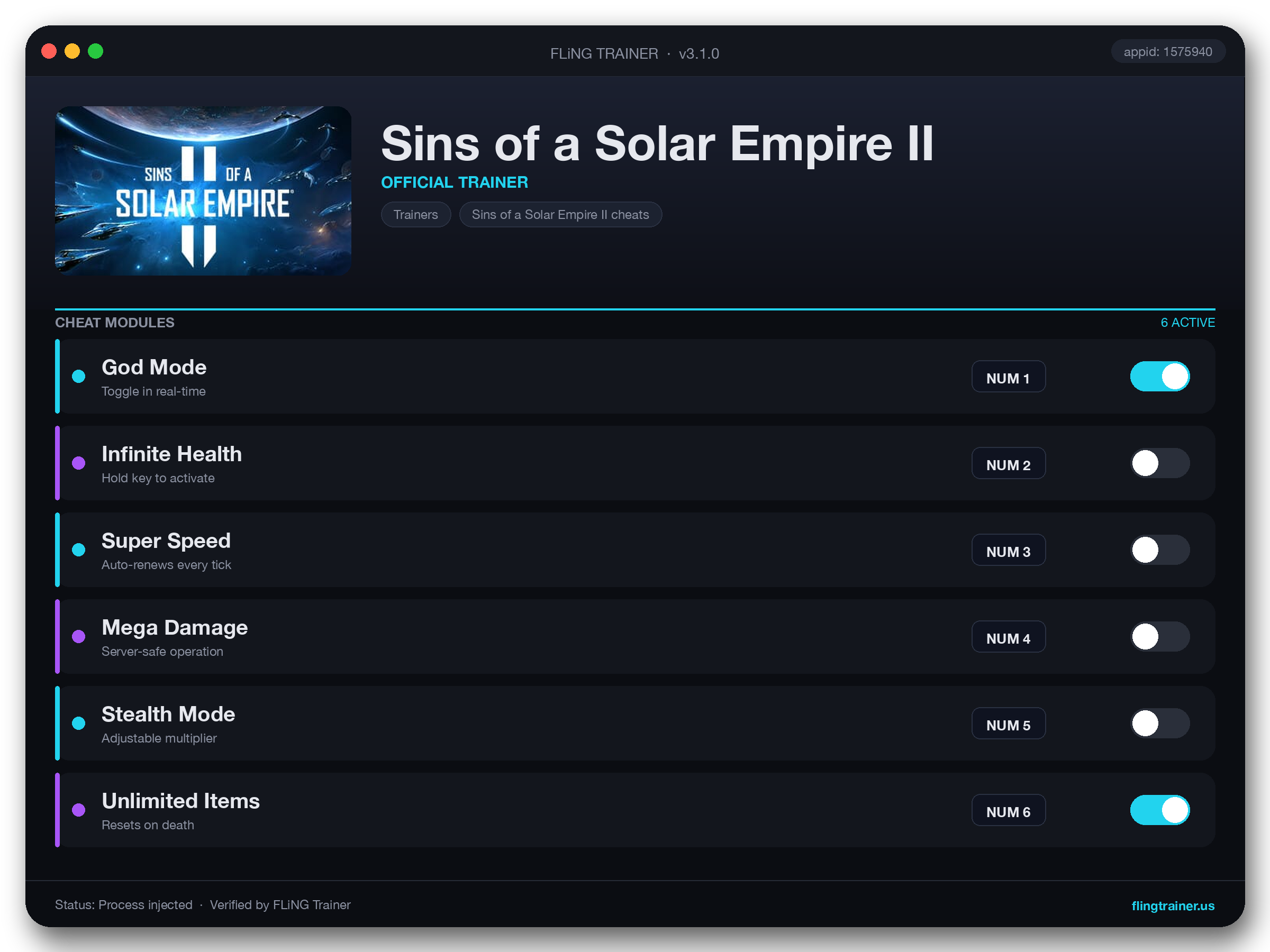 Sins of a Solar Empire II Trainer interface