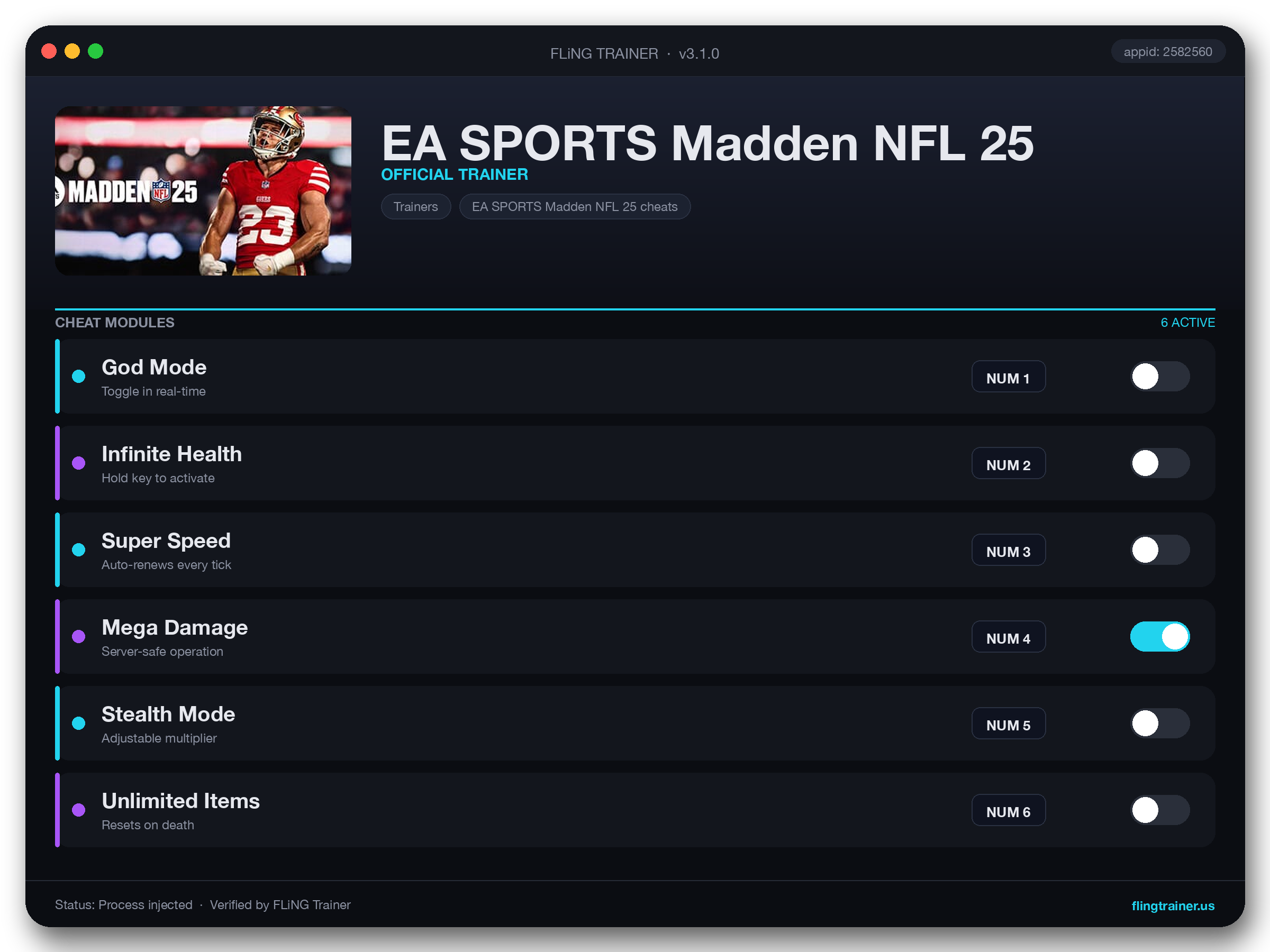 EA SPORTS Madden NFL 25 Trainer interface