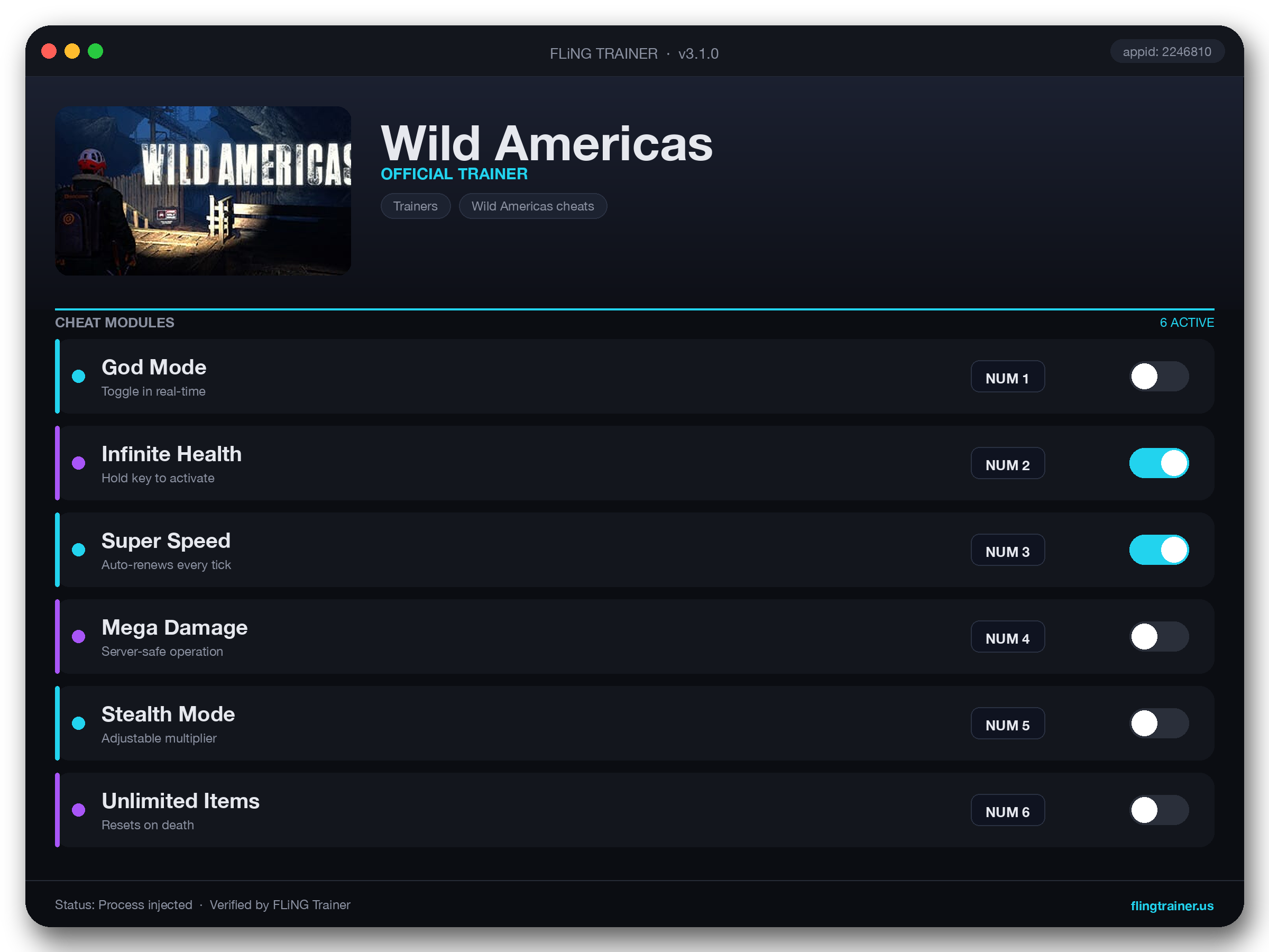 Wild Americas Trainer interface