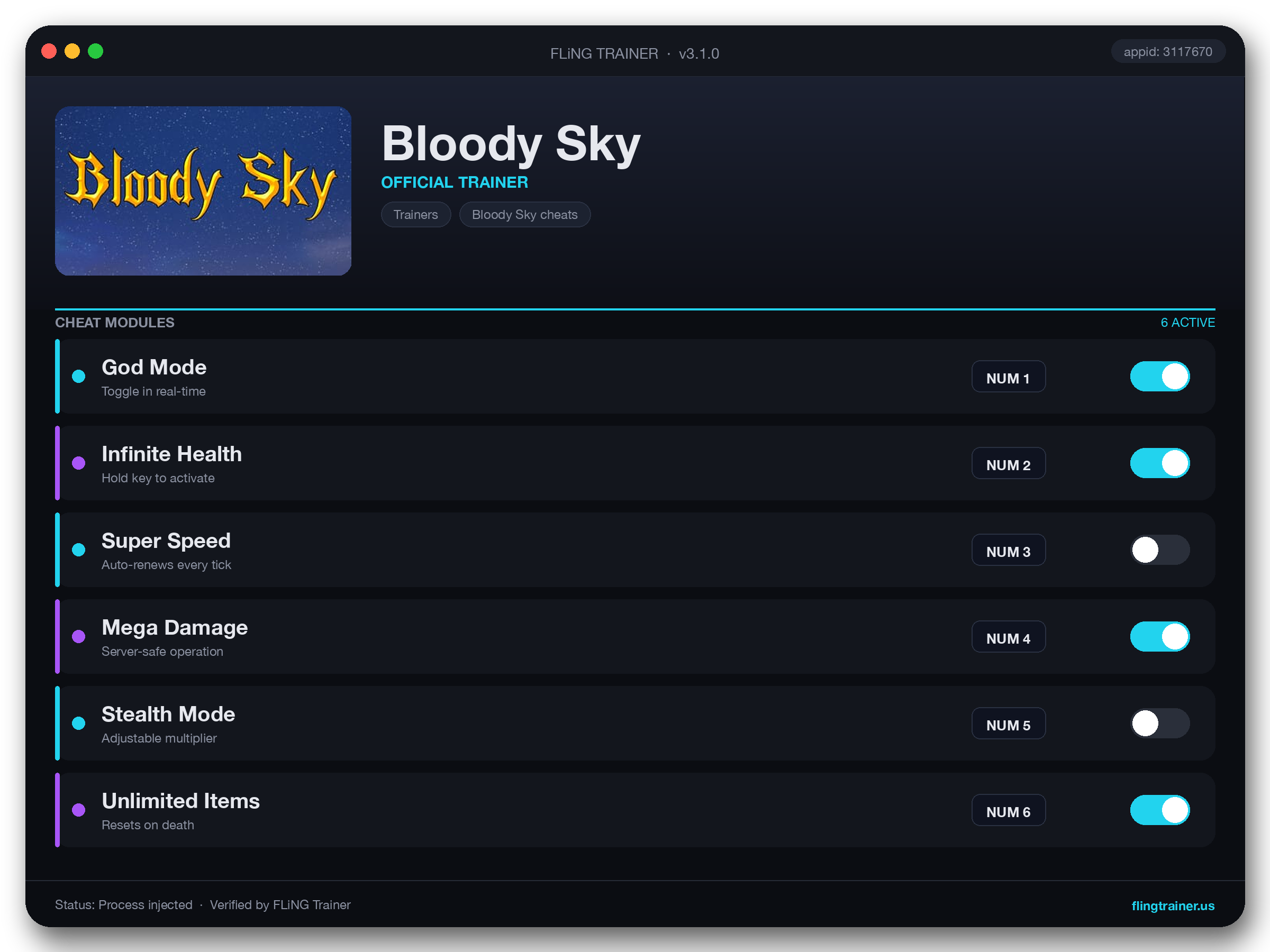 Bloody Sky Trainer interface