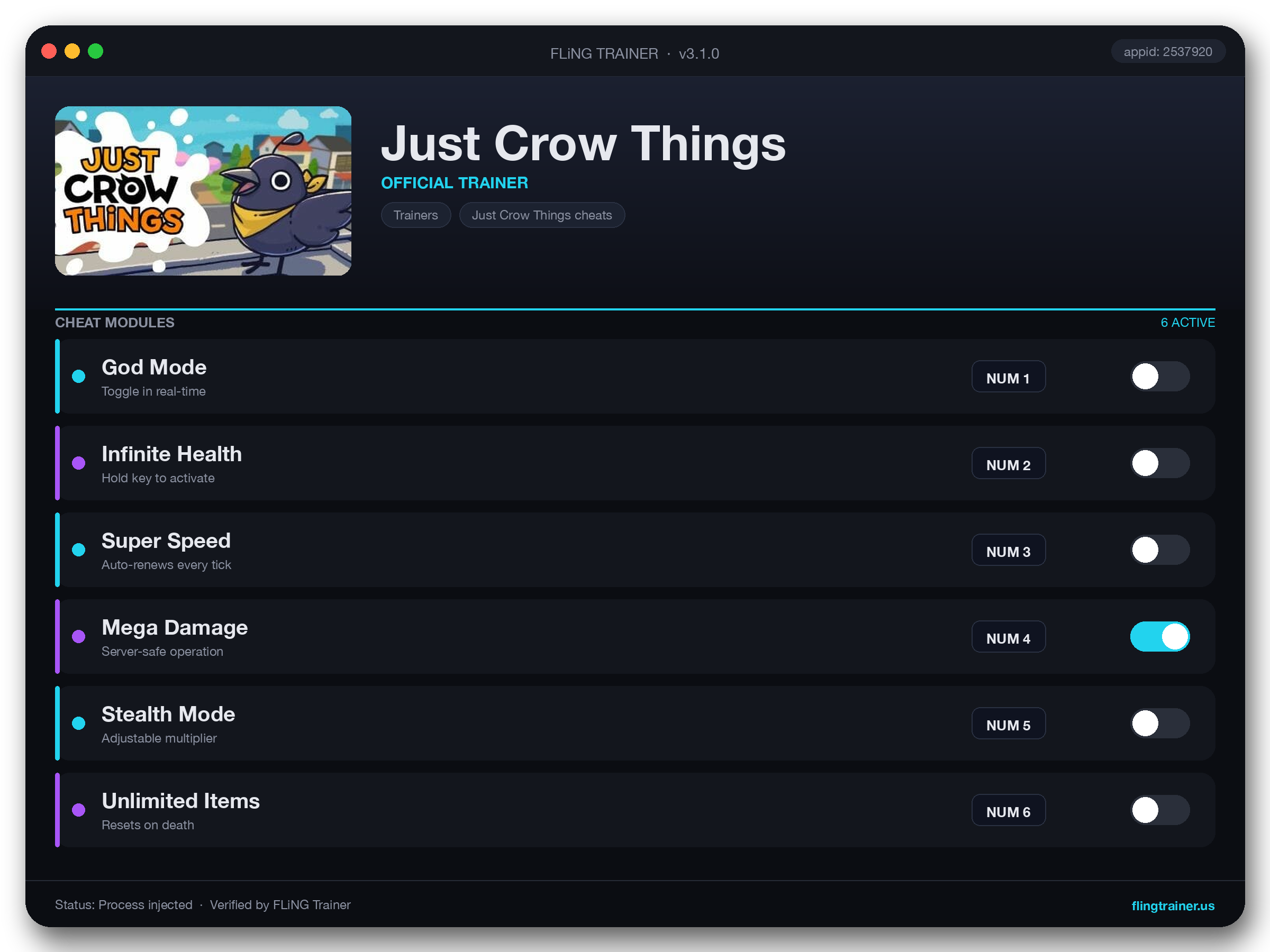 Just Crow Things Trainer interface