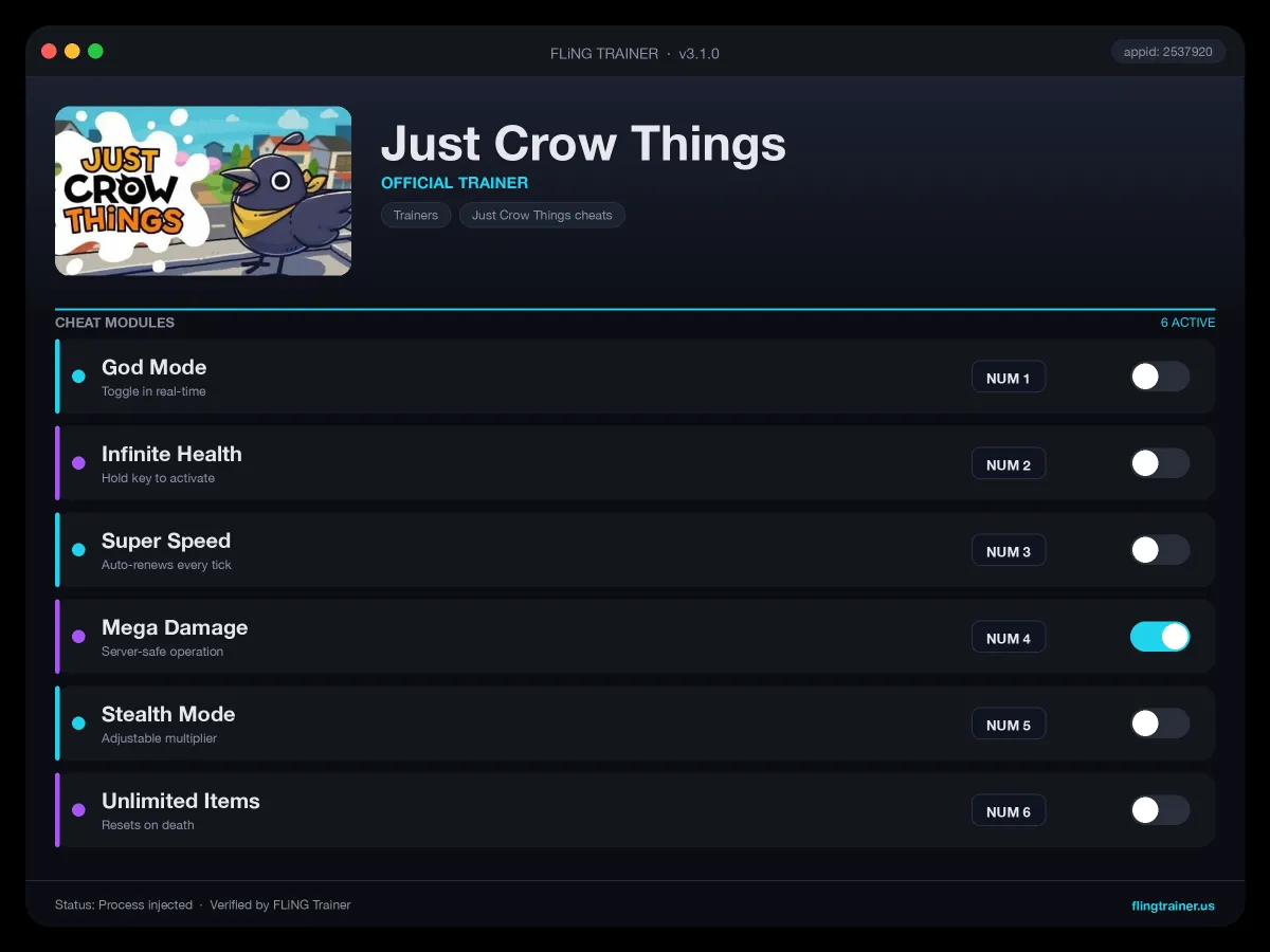 Just Crow Things Trainer interface