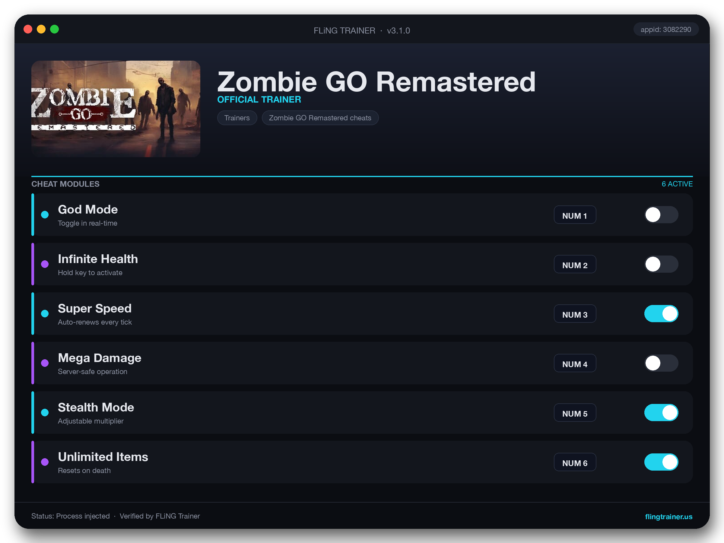 Zombie GO Remastered Trainer interface