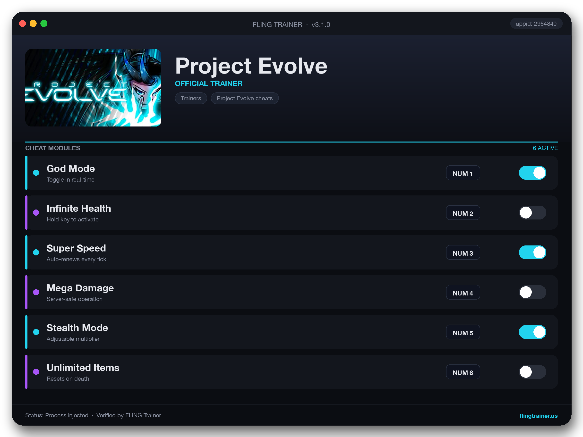 Project Evolve Trainer interface