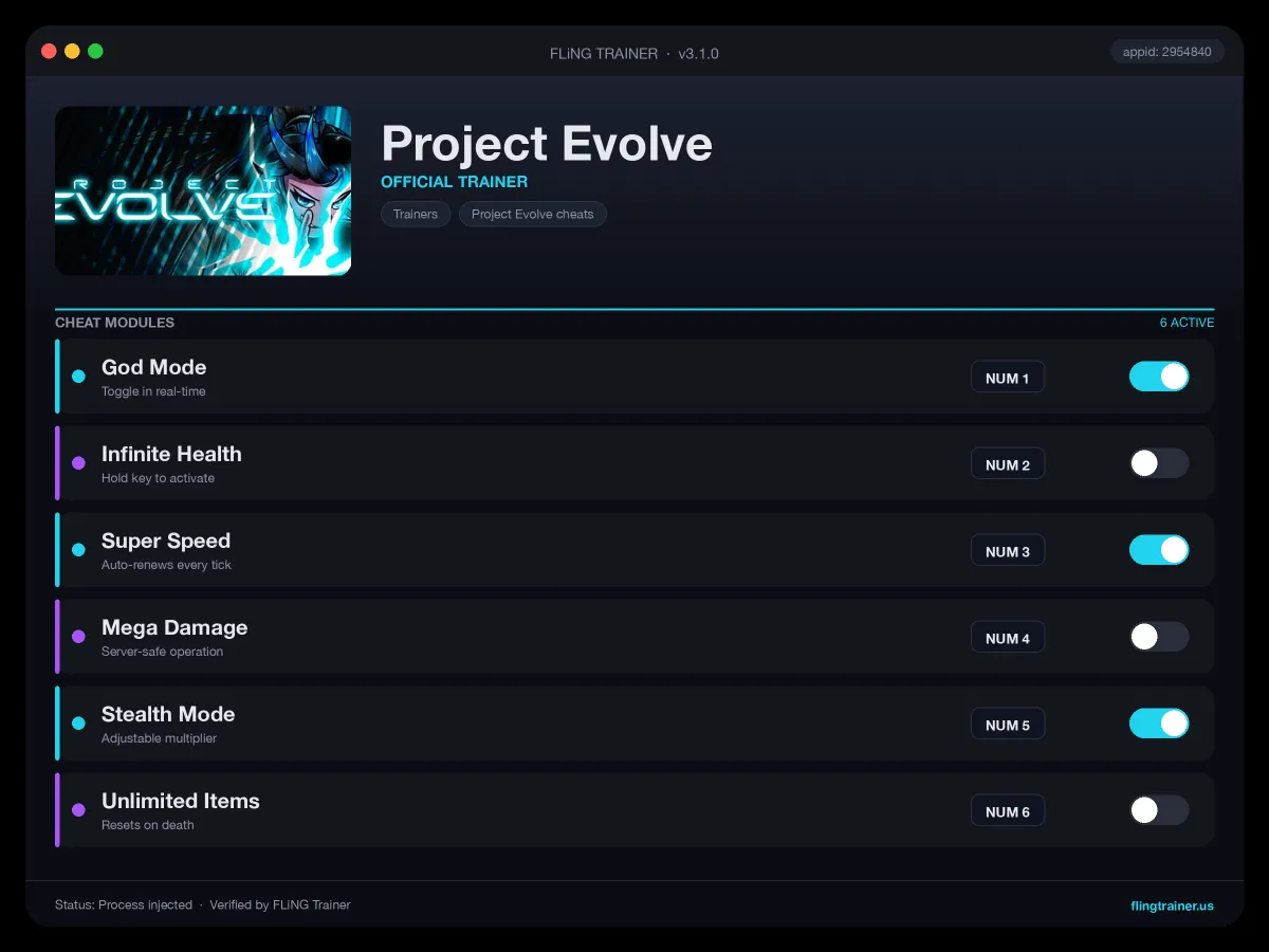Project Evolve Trainer interface
