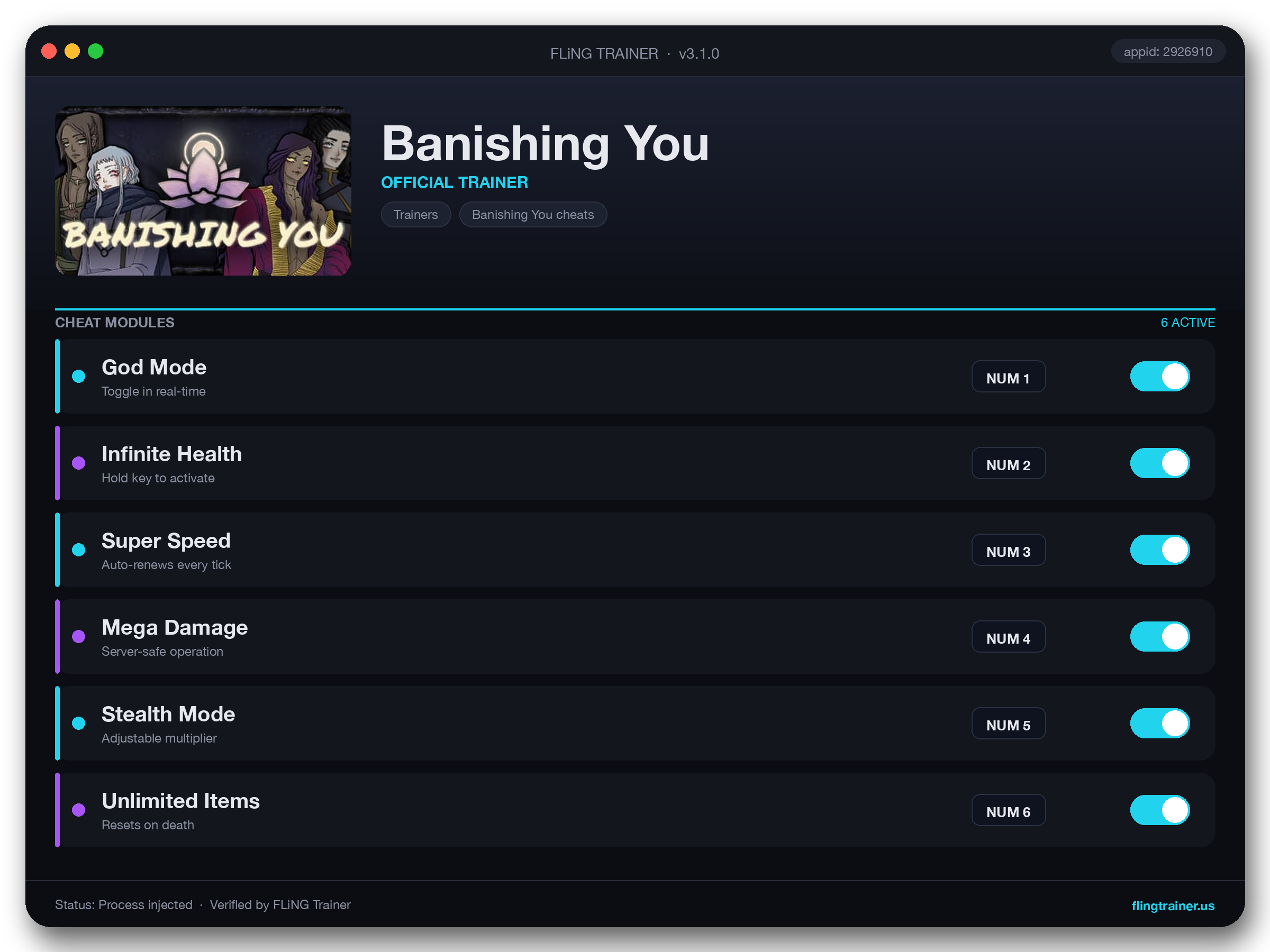 Banishing You Trainer interface