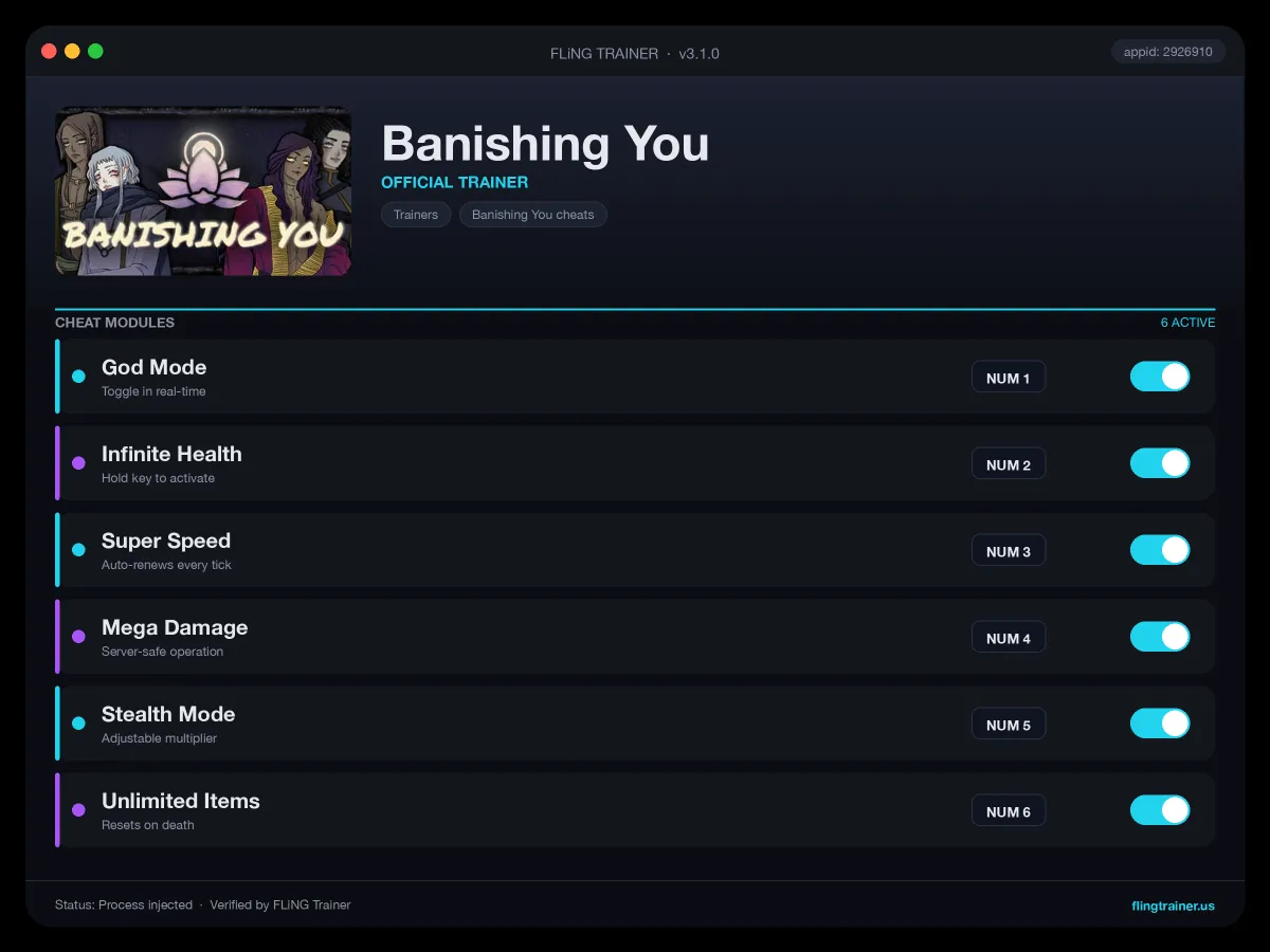 Banishing You Trainer interface