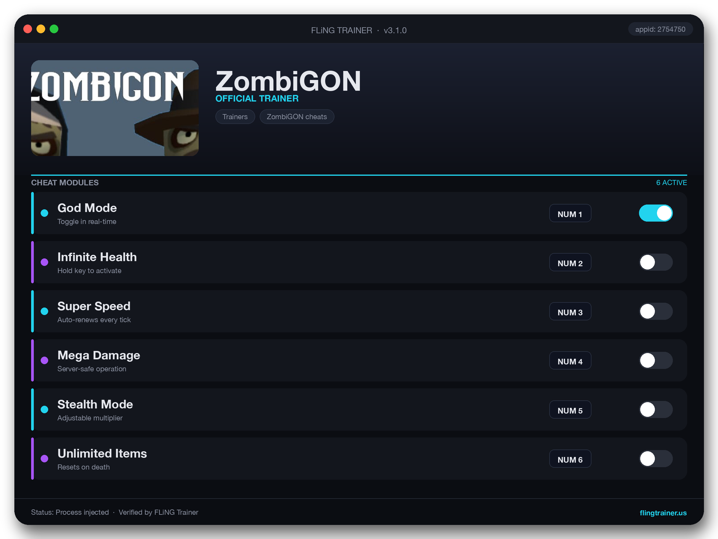 ZombiGON Trainer interface