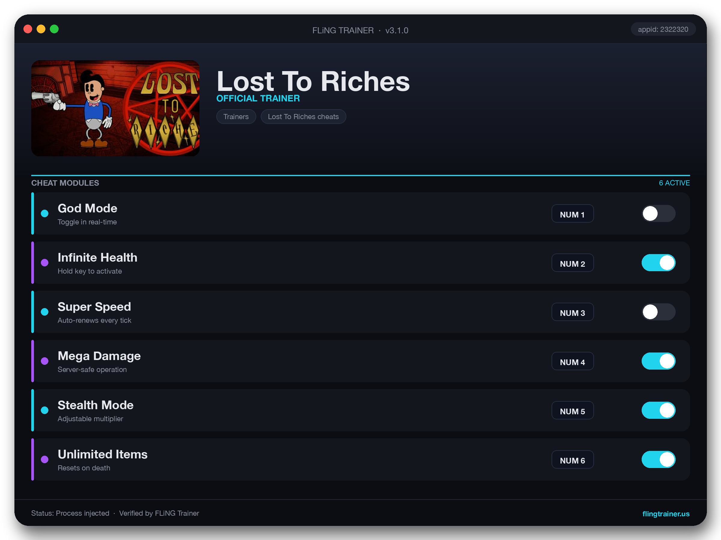 Lost To Riches Trainer interface