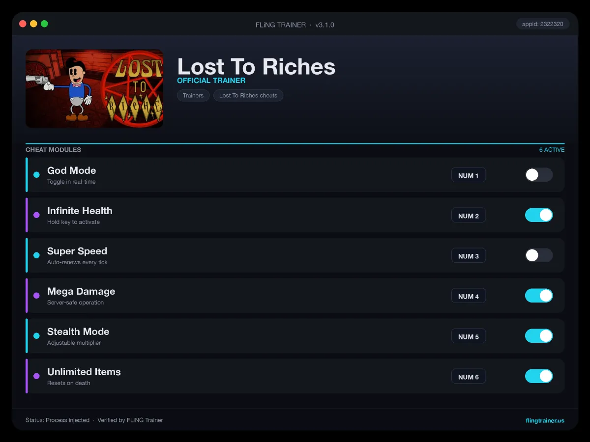 Lost To Riches Trainer interface
