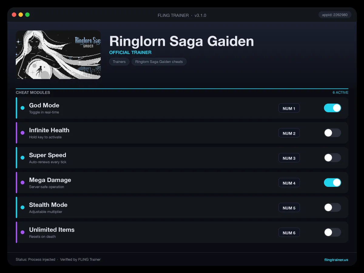 Ringlorn Saga Gaiden Trainer interface