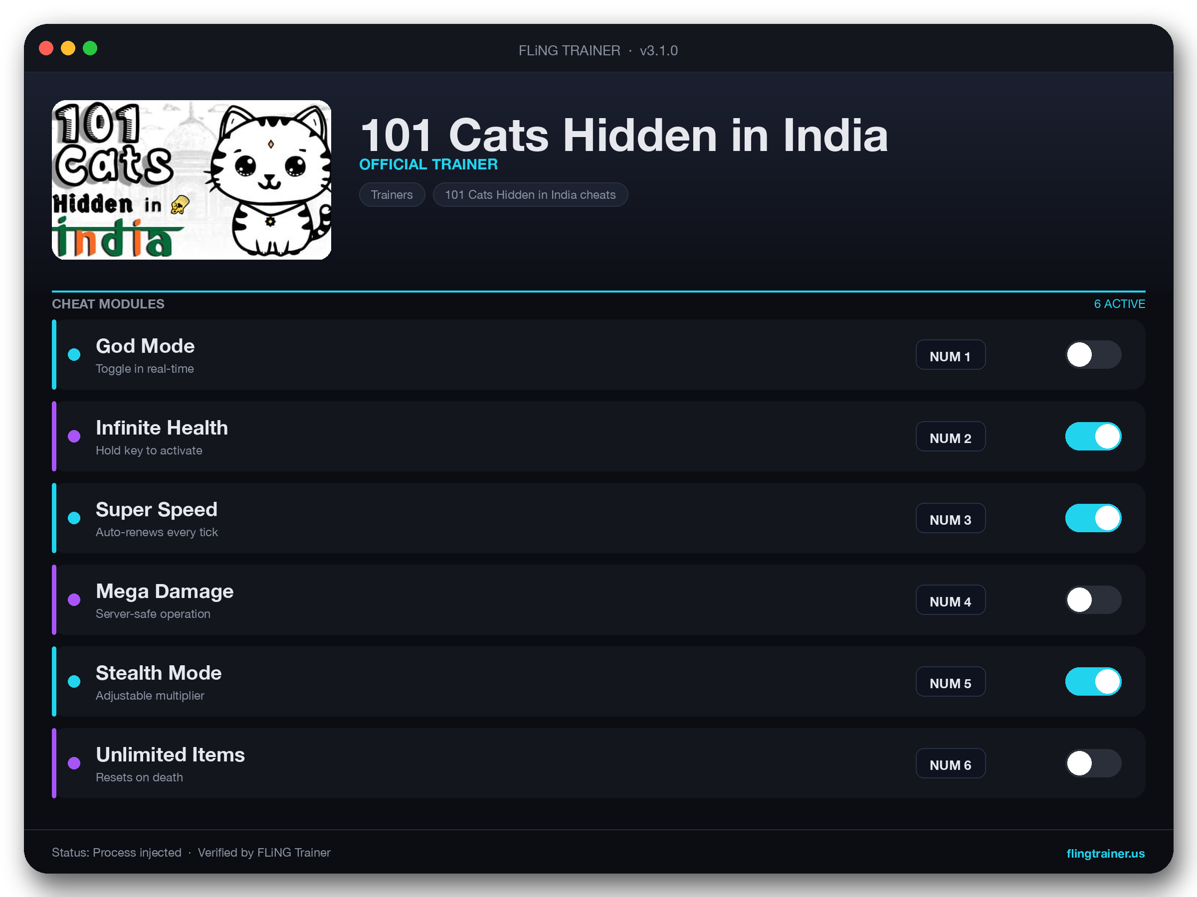 101 Cats Hidden in India Trainer interface