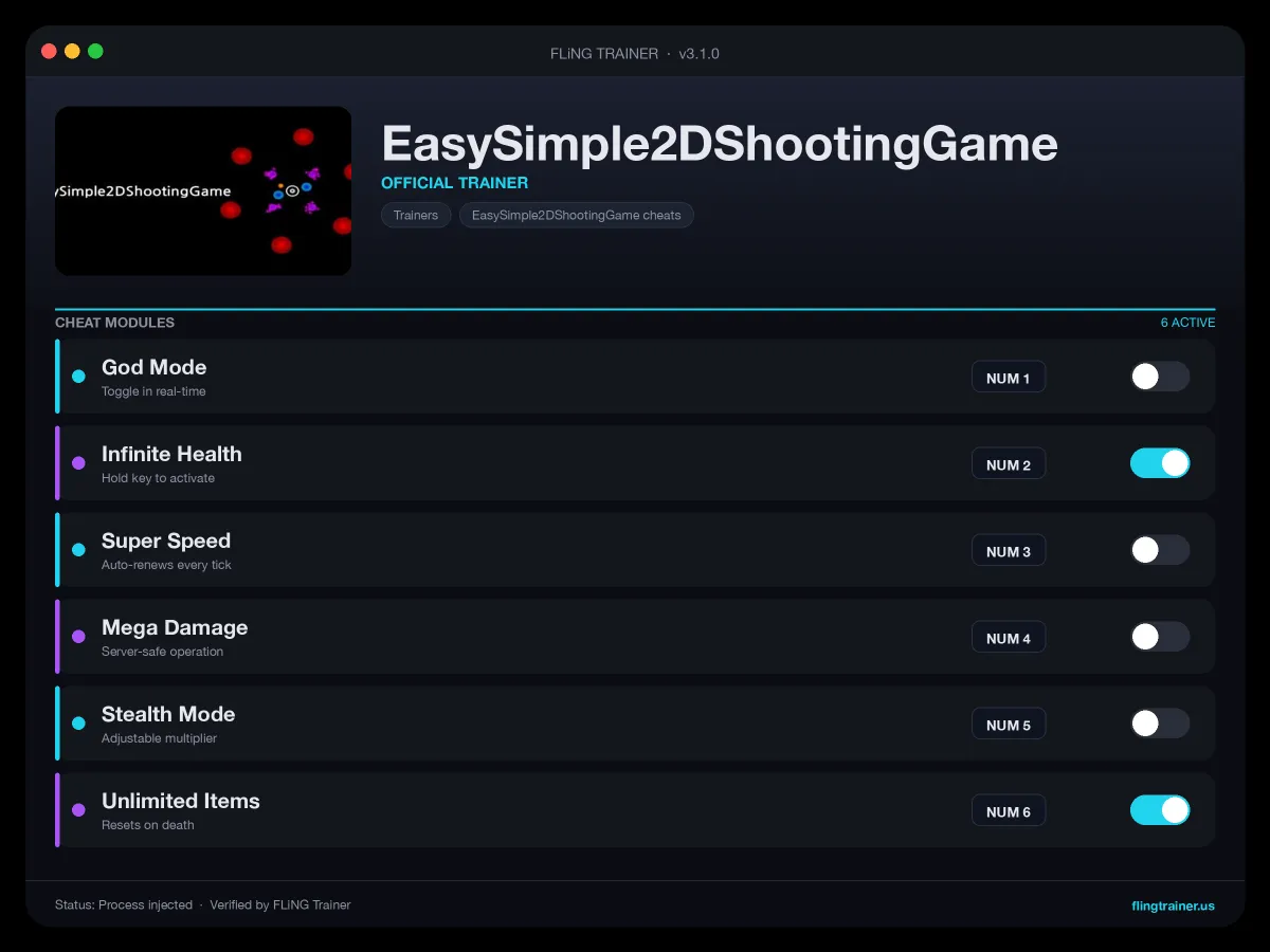 EasySimple2DShootingGame Trainer interface