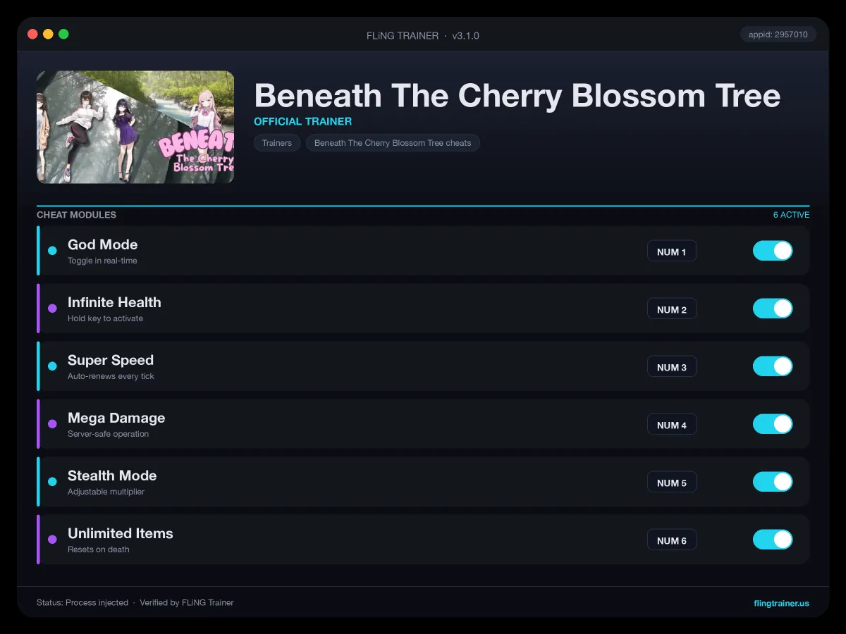Beneath The Cherry Blossom Tree Trainer interface