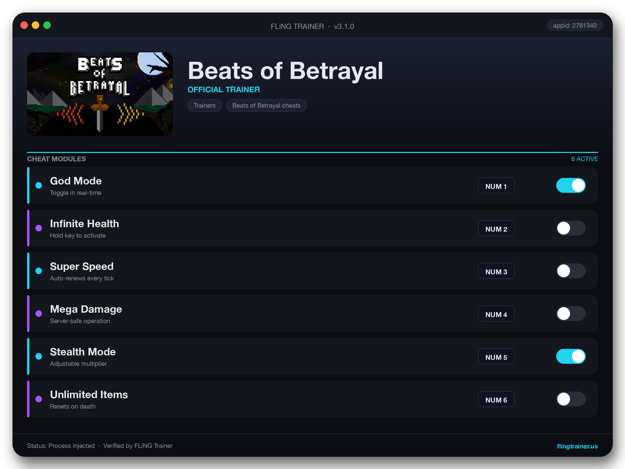 Beats of Betrayal Trainer interface