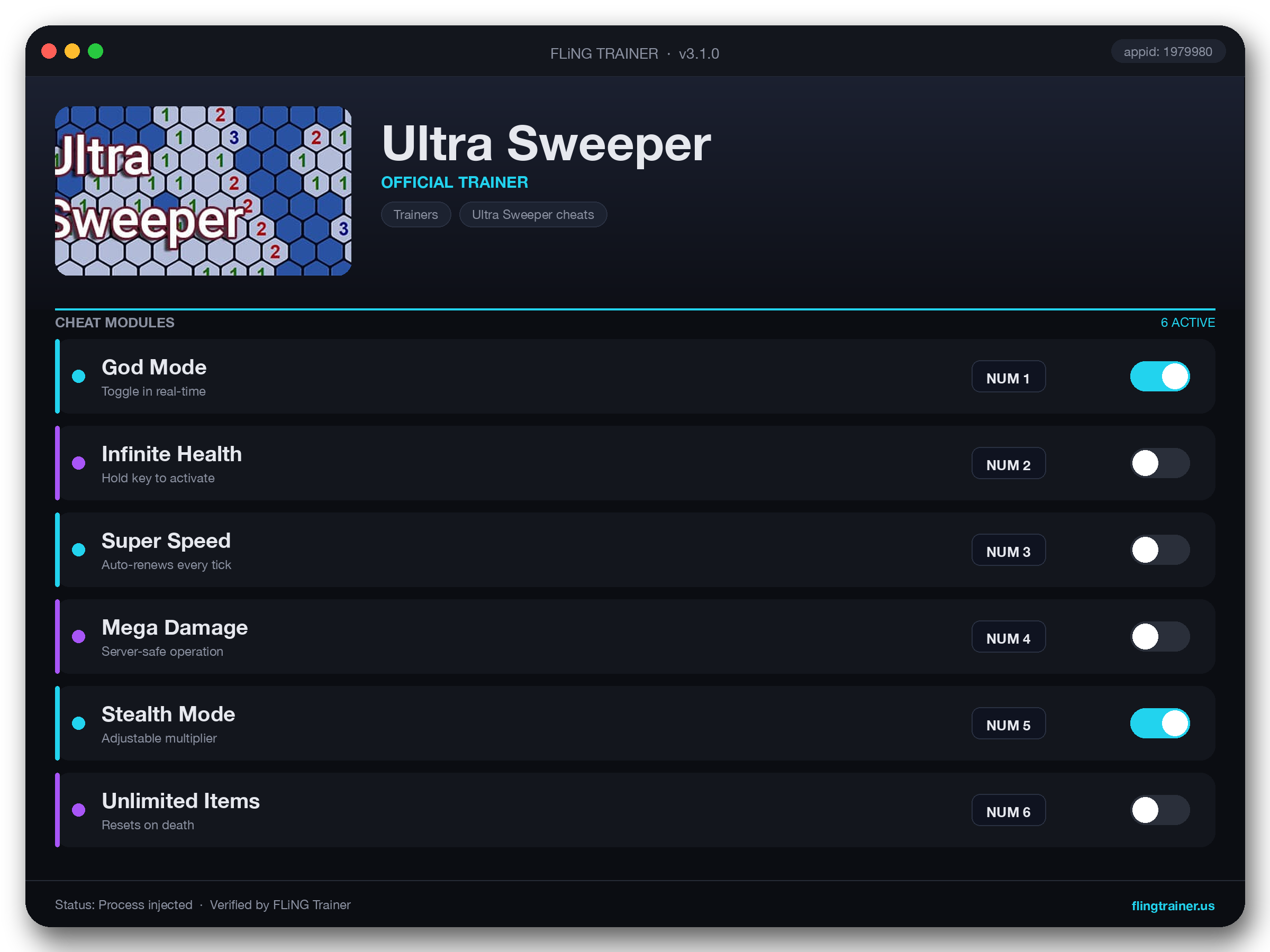 Ultra Sweeper Trainer interface