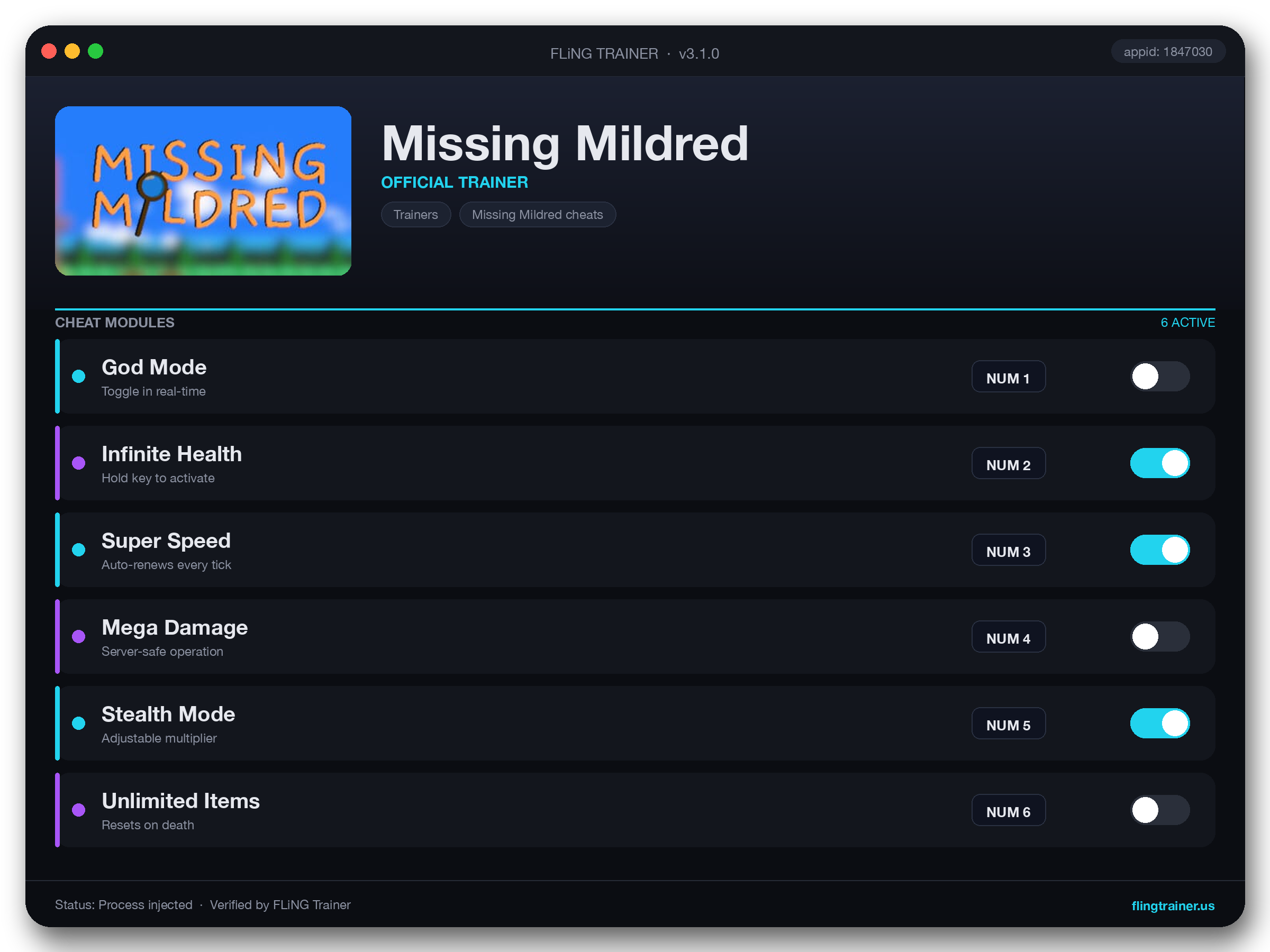 Missing Mildred Trainer interface