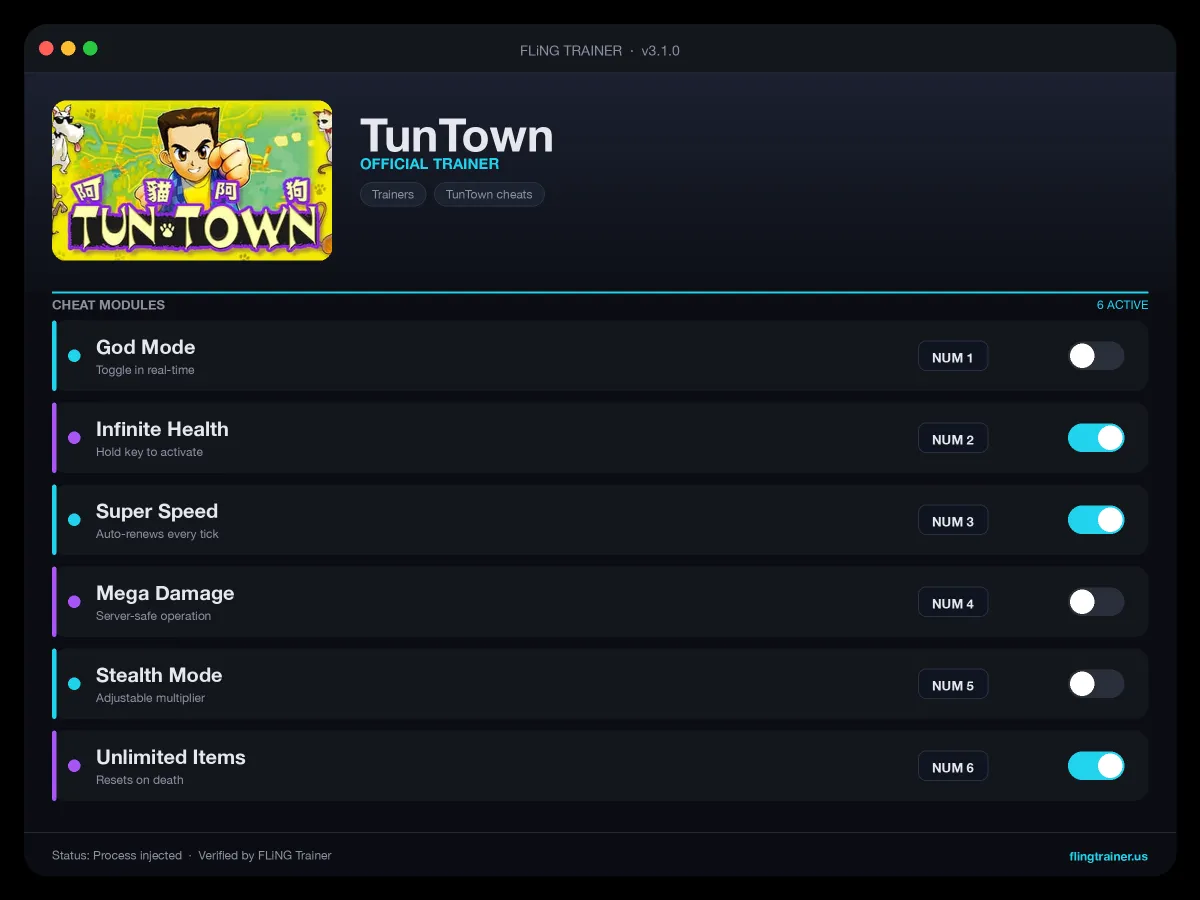 TunTown Trainer interface